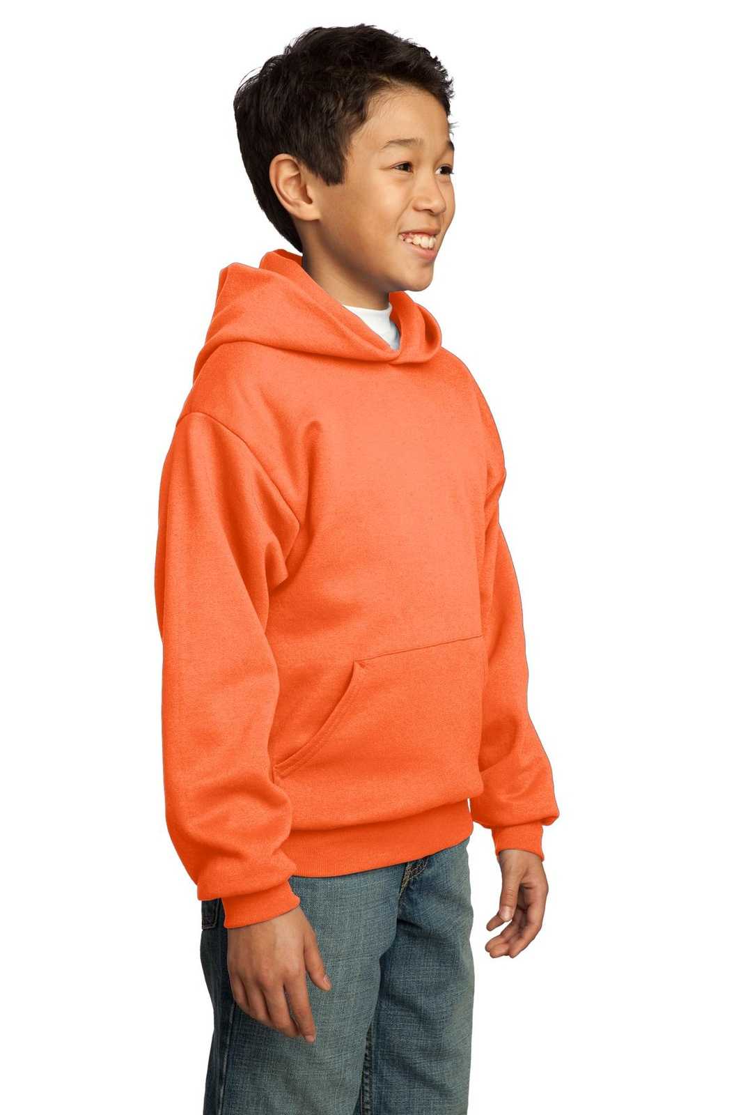 Port &amp; Company PC90YH Youth Core Fleece Pullover Hooded Sweatshirt - Neon Orange - HIT a Double - 4