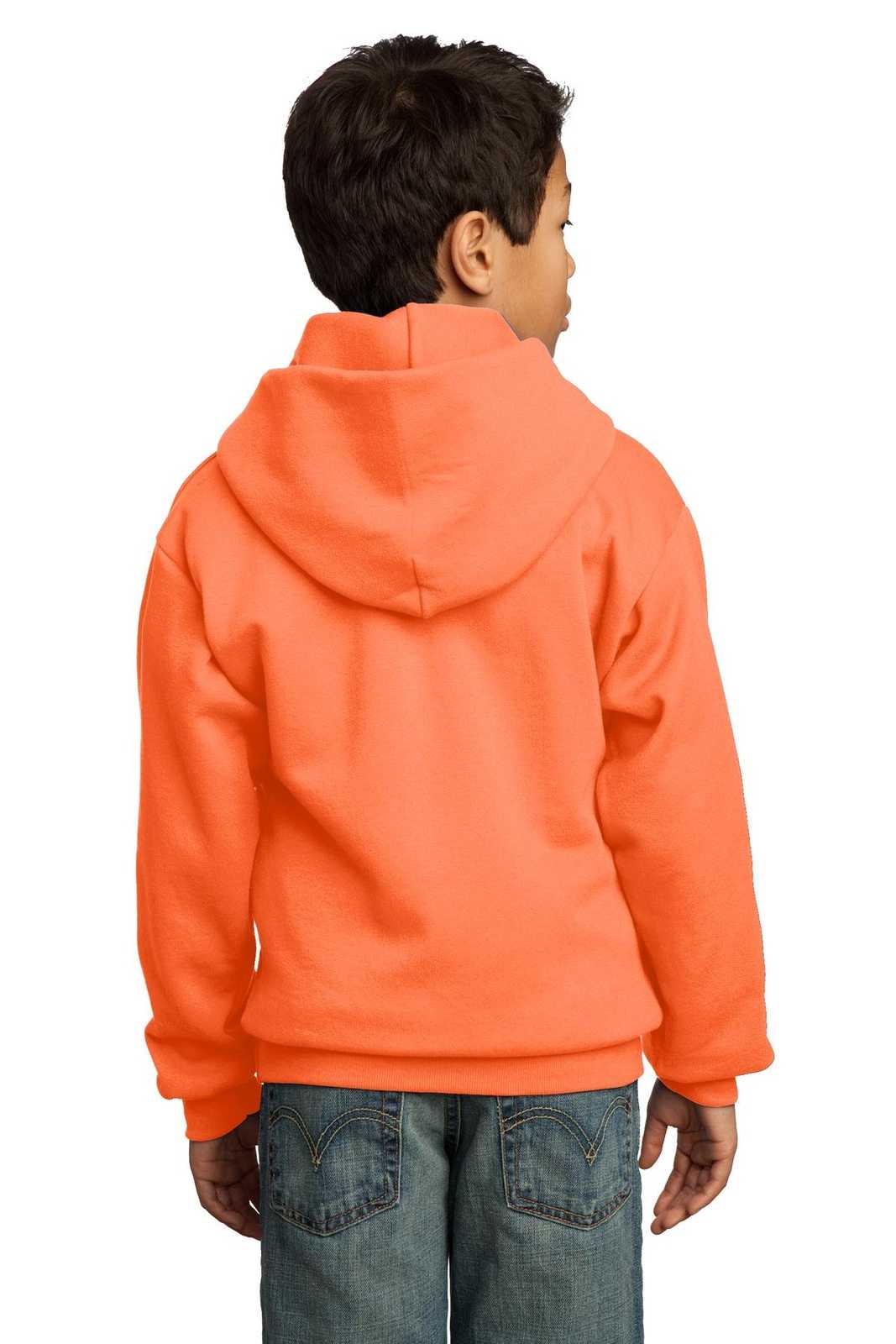 Port &amp; Company PC90YH Youth Core Fleece Pullover Hooded Sweatshirt - Neon Orange - HIT a Double - 2