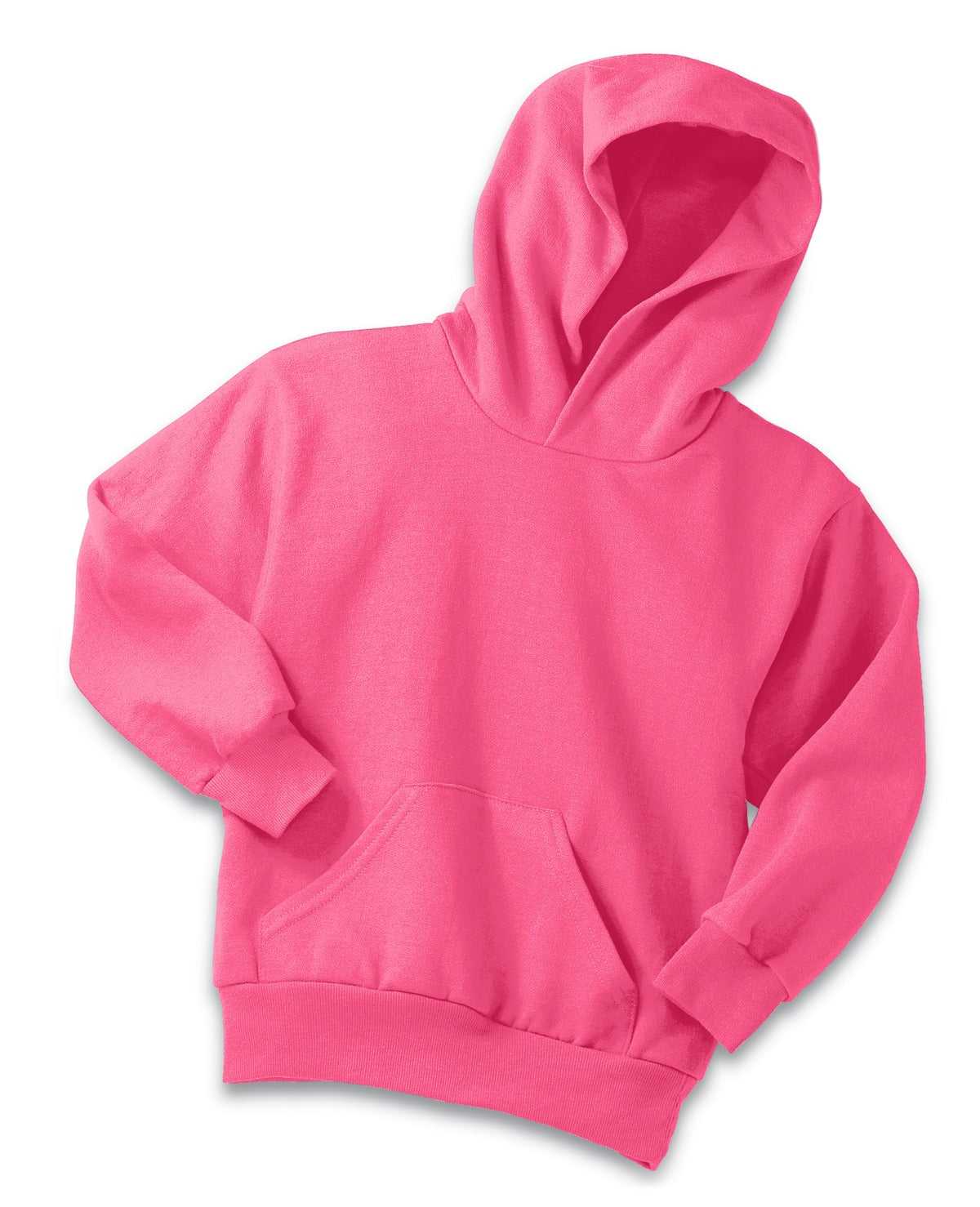 Port &amp; Company PC90YH Youth Core Fleece Pullover Hooded Sweatshirt - Neon Pink - HIT a Double - 5