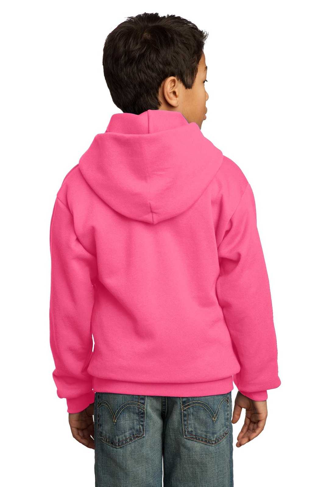 Port &amp; Company PC90YH Youth Core Fleece Pullover Hooded Sweatshirt - Neon Pink - HIT a Double - 2