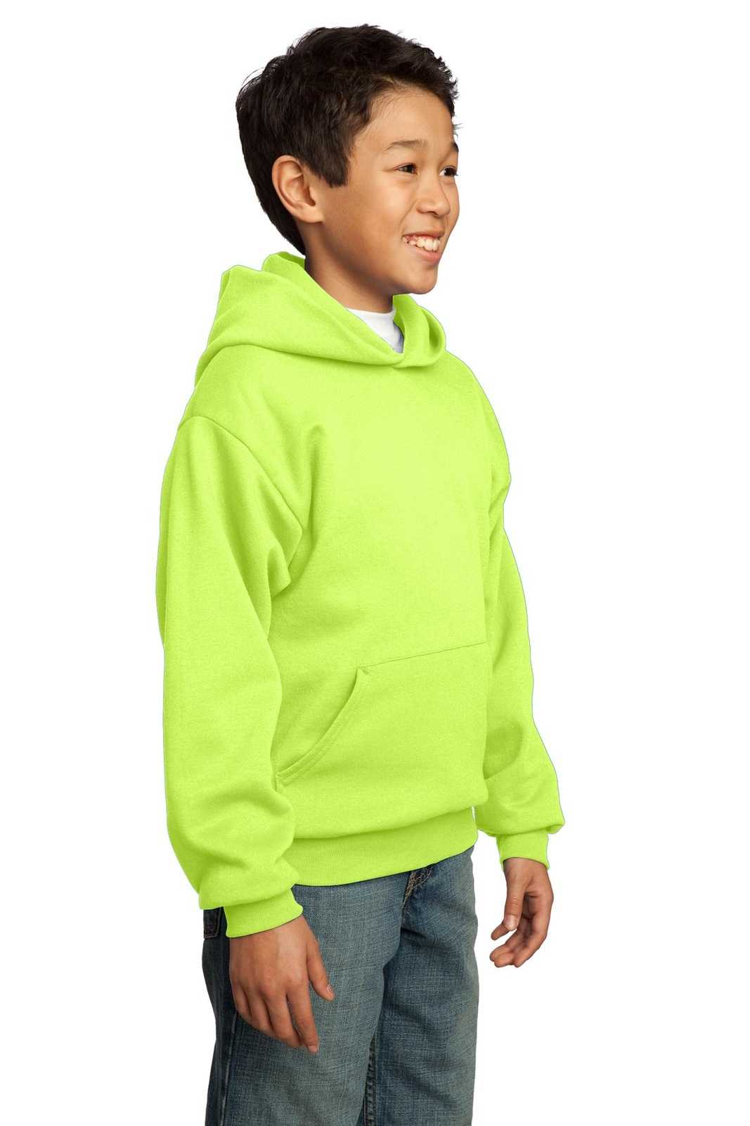 Port &amp; Company PC90YH Youth Core Fleece Pullover Hooded Sweatshirt - Neon Yellow - HIT a Double - 4