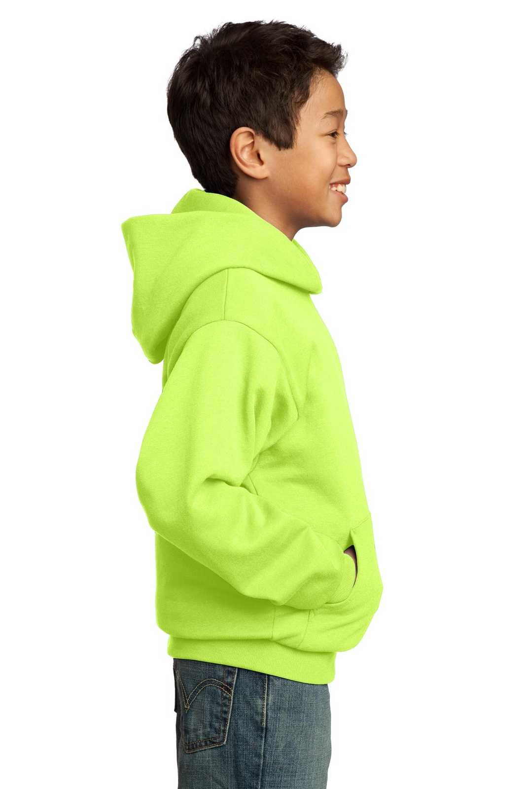 Port &amp; Company PC90YH Youth Core Fleece Pullover Hooded Sweatshirt - Neon Yellow - HIT a Double - 3
