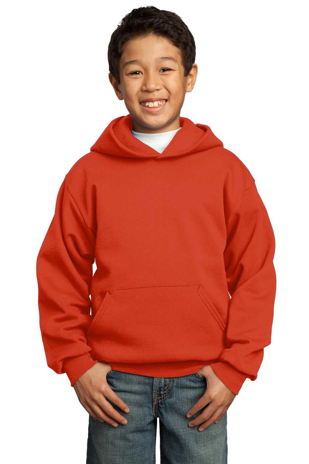 Port &amp; Company PC90YH Youth Core Fleece Pullover Hooded Sweatshirt - Orange - HIT a Double - 1