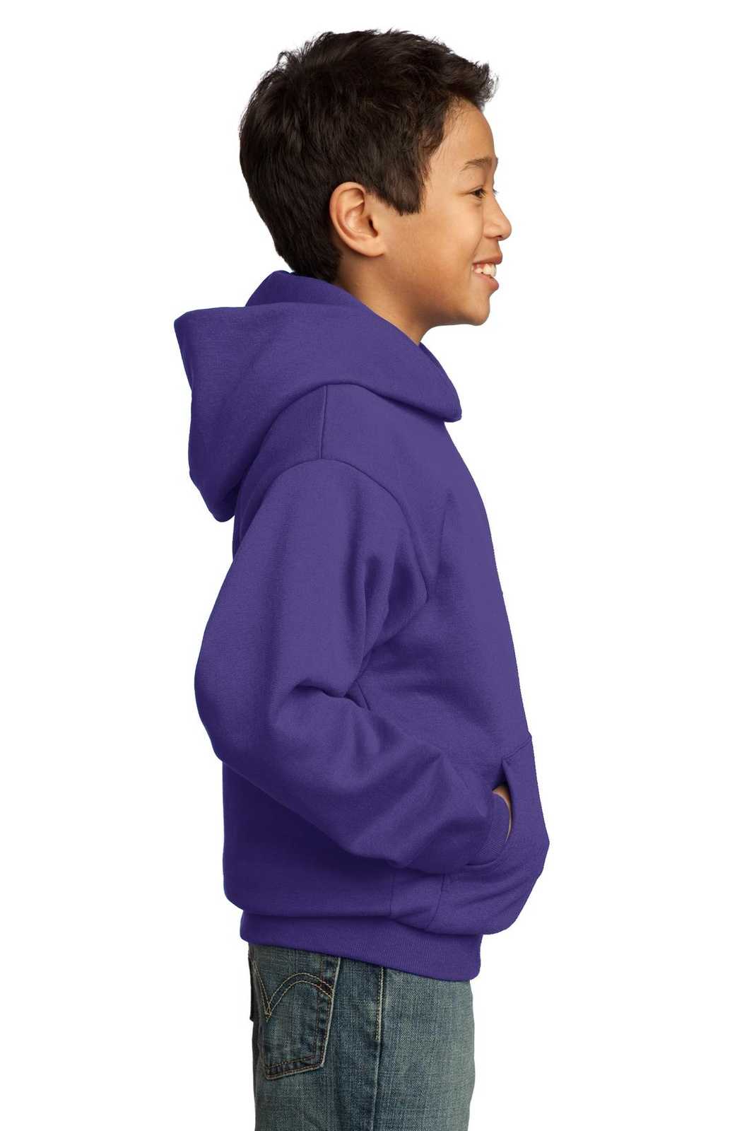 Port &amp; Company PC90YH Youth Core Fleece Pullover Hooded Sweatshirt - Purple - HIT a Double - 3