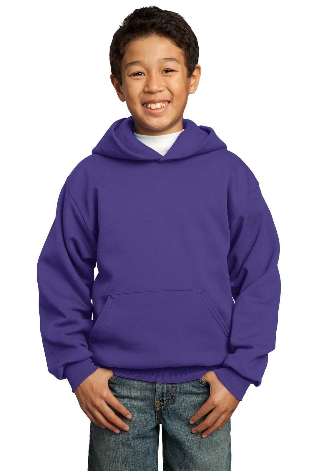 Port &amp; Company PC90YH Youth Core Fleece Pullover Hooded Sweatshirt - Purple - HIT a Double - 1