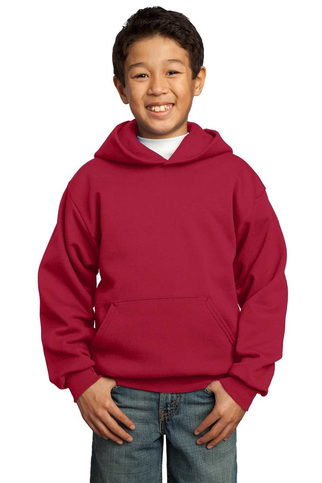 Port & Company PC90YH Youth Core Fleece Pullover Hooded Sweatshirt - Red - HIT a Double - 1