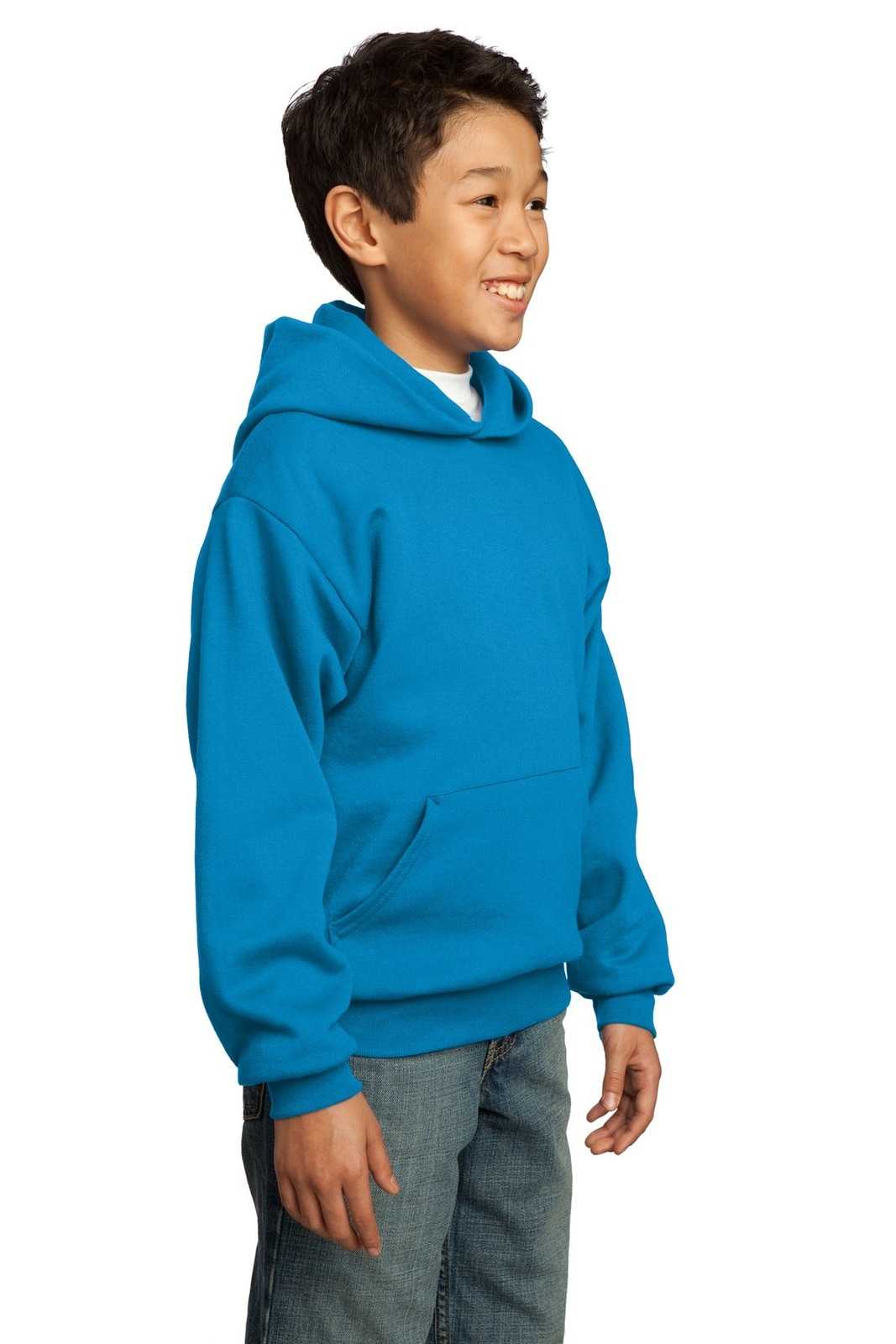 Port &amp; Company PC90YH Youth Core Fleece Pullover Hooded Sweatshirt - Sapphire - HIT a Double - 4