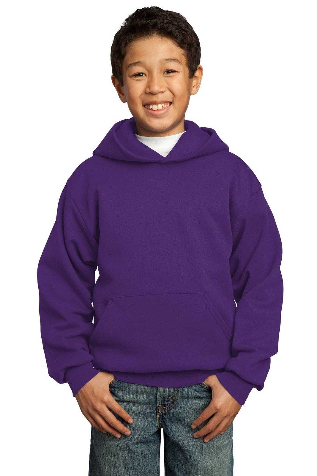 Port &amp; Company PC90YH Youth Core Fleece Pullover Hooded Sweatshirt - Team Purple - HIT a Double - 1