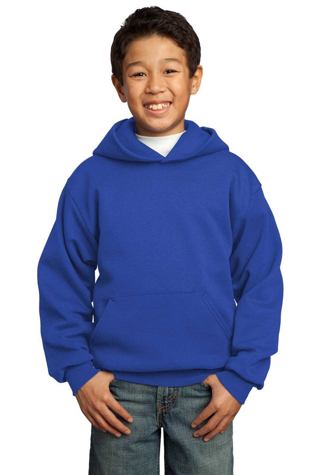 Port &amp; Company PC90YH Youth Core Fleece Pullover Hooded Sweatshirt - True Royal - HIT a Double - 1