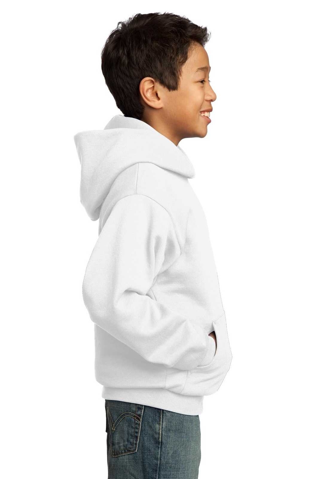 Port &amp; Company PC90YH Youth Core Fleece Pullover Hooded Sweatshirt - White - HIT a Double - 3