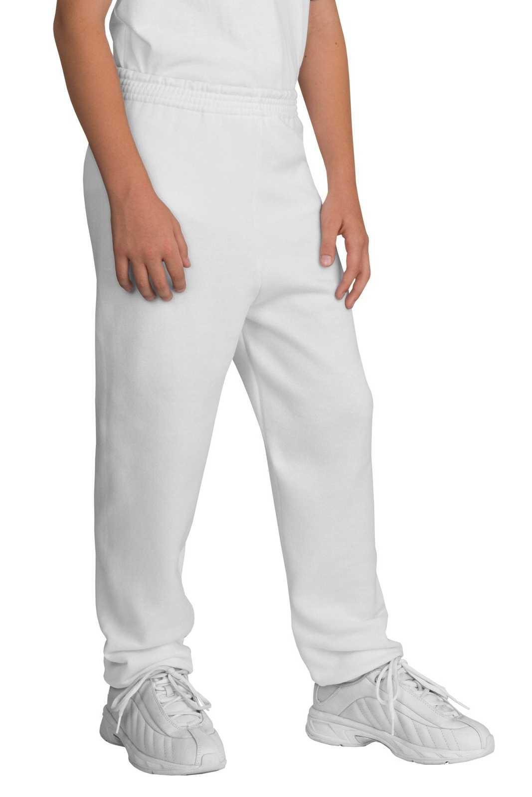 Port &amp; Company PC90YP Youth Core Fleece Sweatpant - White - HIT a Double - 1