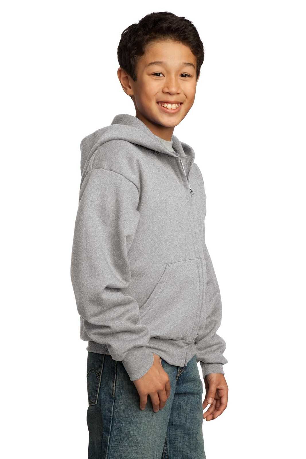 Port &amp; Company PC90YZH Youth Core Fleece Full-Zip Hooded Sweatshirt - Ash - HIT a Double - 4
