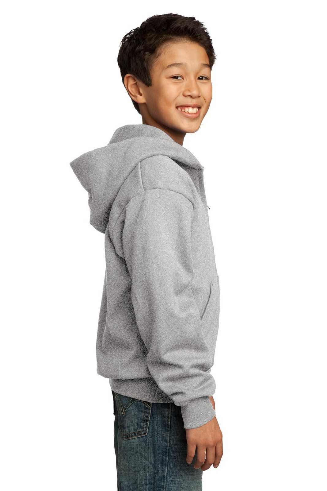 Port &amp; Company PC90YZH Youth Core Fleece Full-Zip Hooded Sweatshirt - Ash - HIT a Double - 3