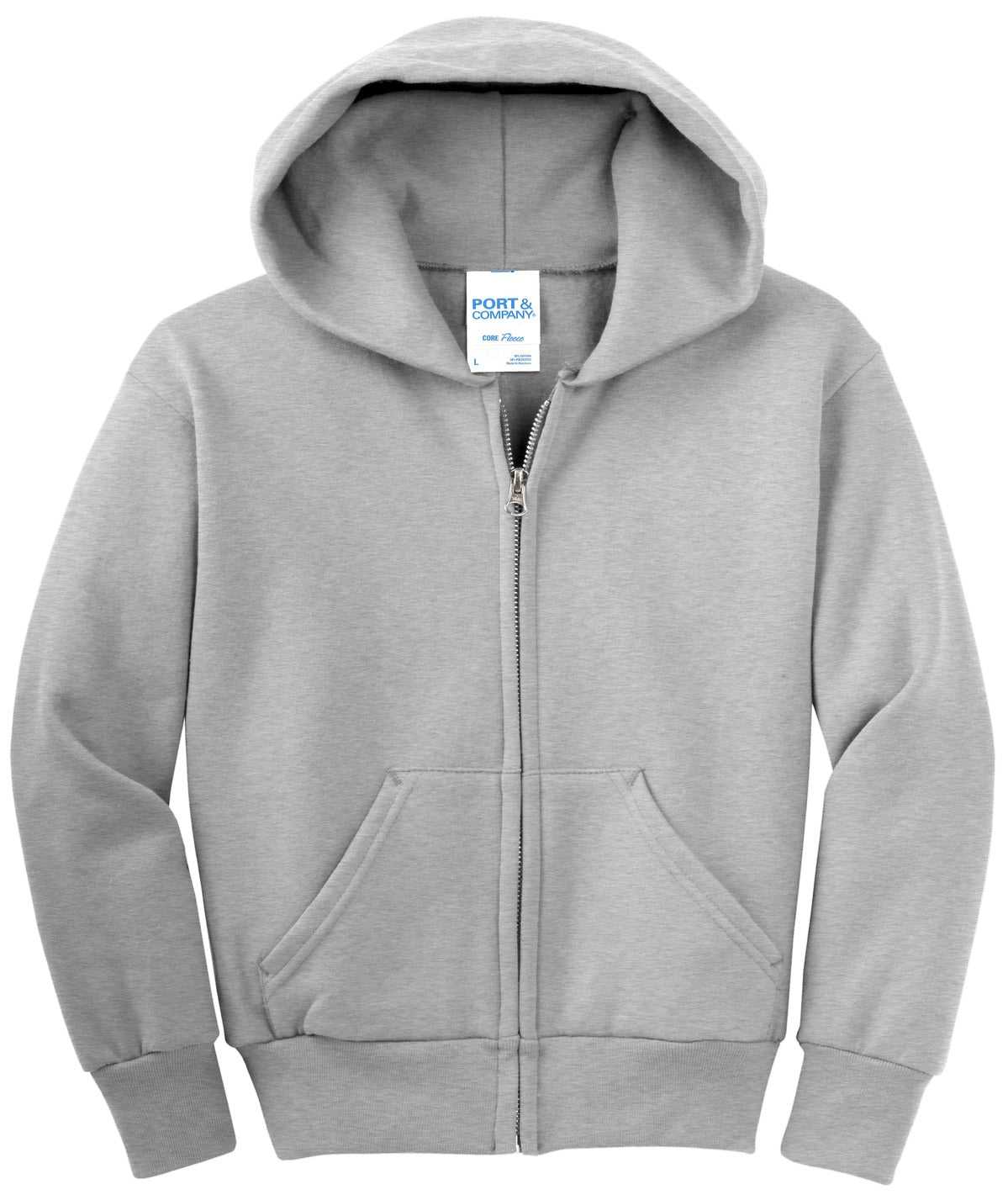 Port &amp; Company PC90YZH Youth Core Fleece Full-Zip Hooded Sweatshirt - Ash - HIT a Double - 5
