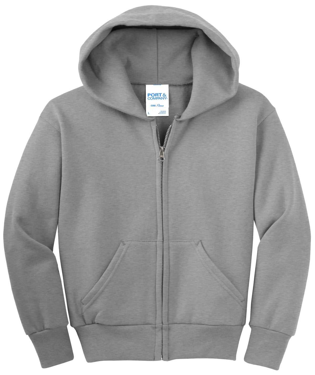 Port &amp; Company PC90YZH Youth Core Fleece Full-Zip Hooded Sweatshirt - Athletic Heather - HIT a Double - 5