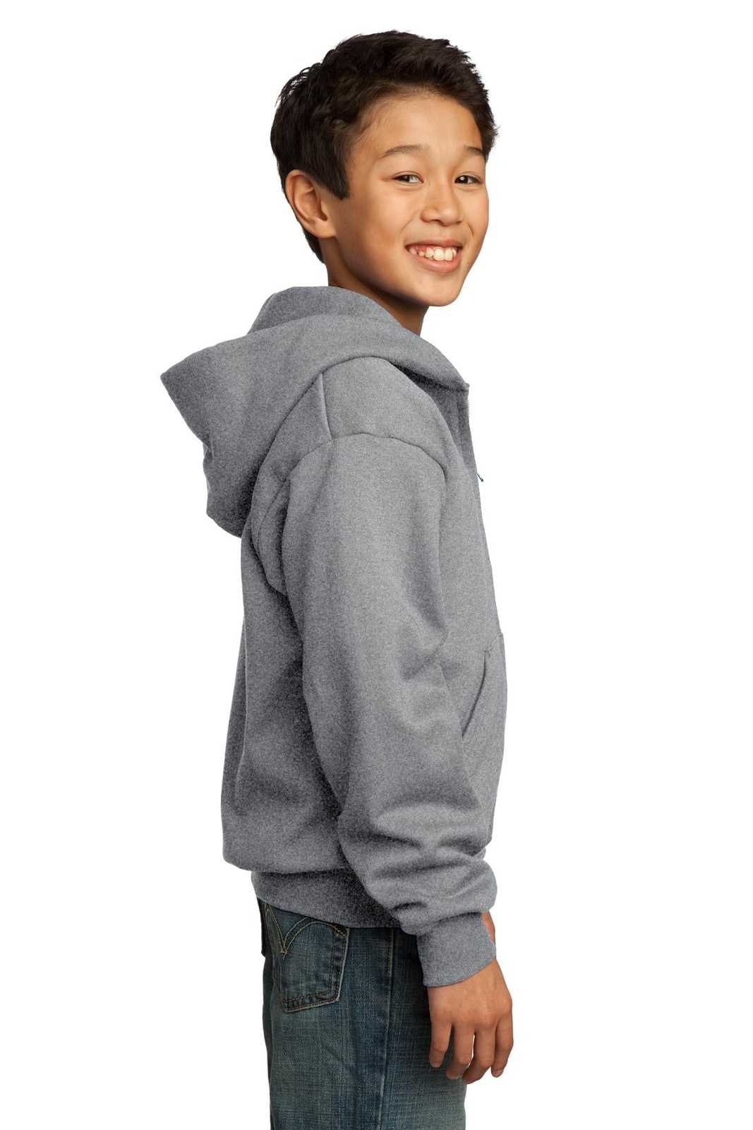 Port &amp; Company PC90YZH Youth Core Fleece Full-Zip Hooded Sweatshirt - Athletic Heather - HIT a Double - 3