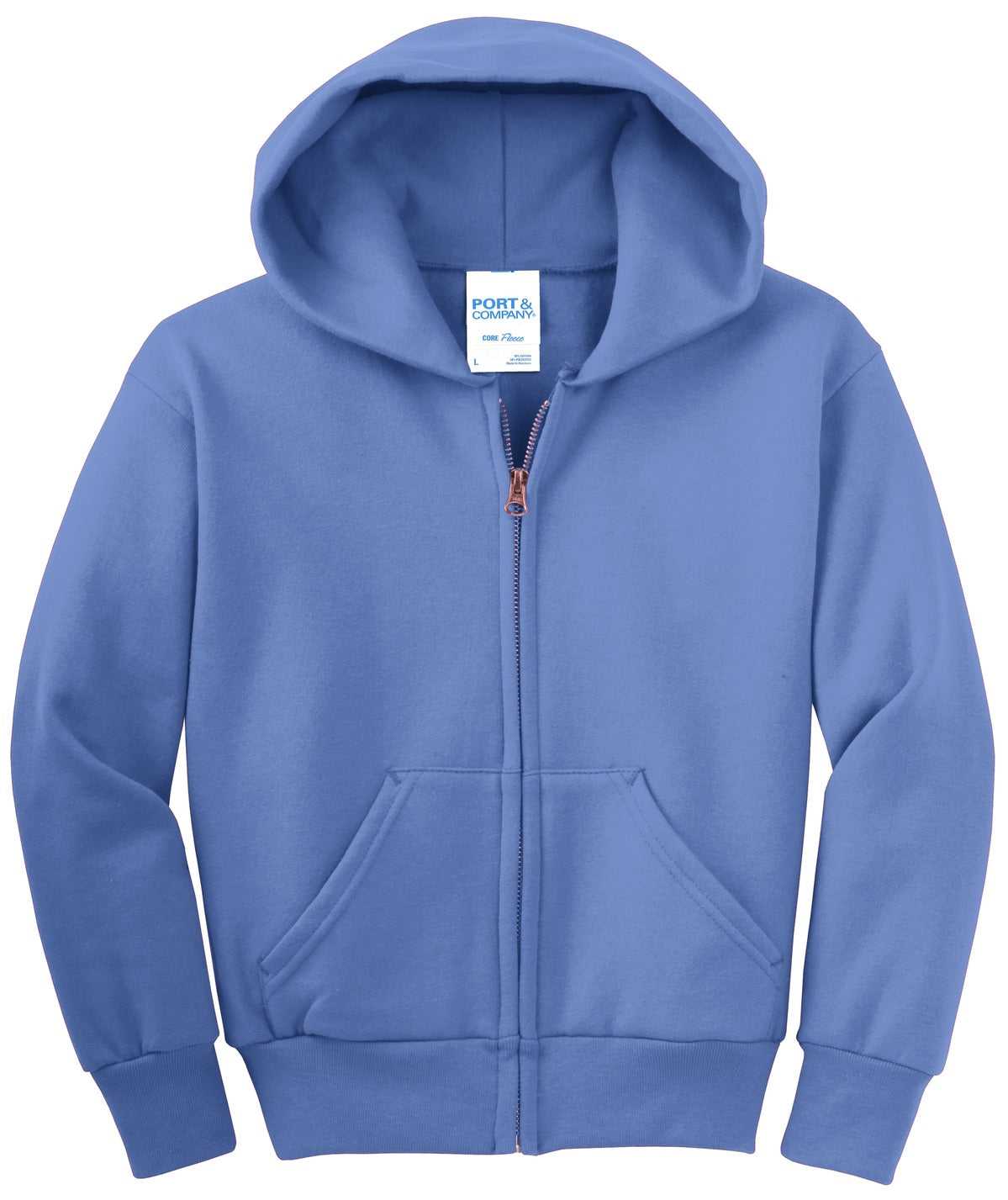 Port &amp; Company PC90YZH Youth Core Fleece Full-Zip Hooded Sweatshirt - Carolina Blue - HIT a Double - 5