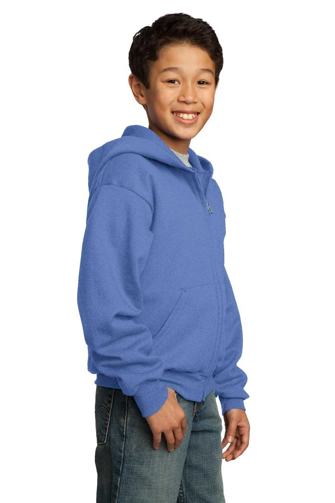 Port &amp; Company PC90YZH Youth Core Fleece Full-Zip Hooded Sweatshirt - Carolina Blue - HIT a Double - 4
