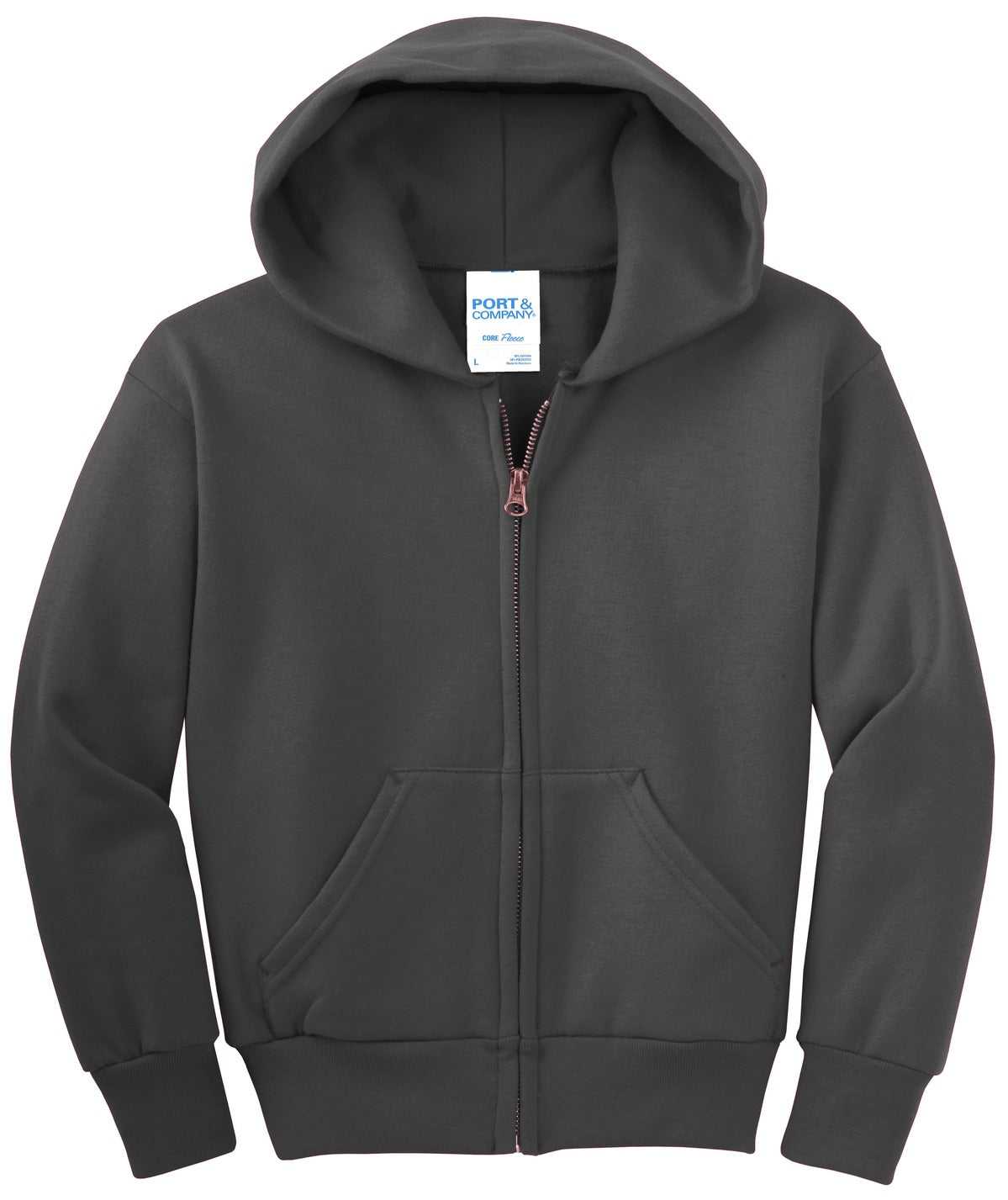 Port &amp; Company PC90YZH Youth Core Fleece Full-Zip Hooded Sweatshirt - Charcoal - HIT a Double - 5