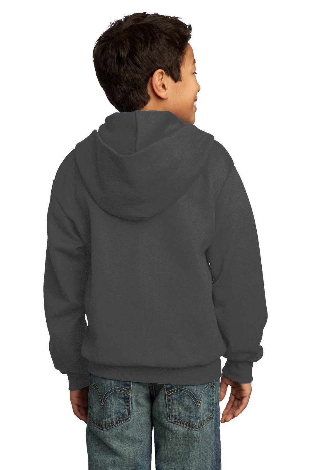 Port &amp; Company PC90YZH Youth Core Fleece Full-Zip Hooded Sweatshirt - Charcoal - HIT a Double - 2