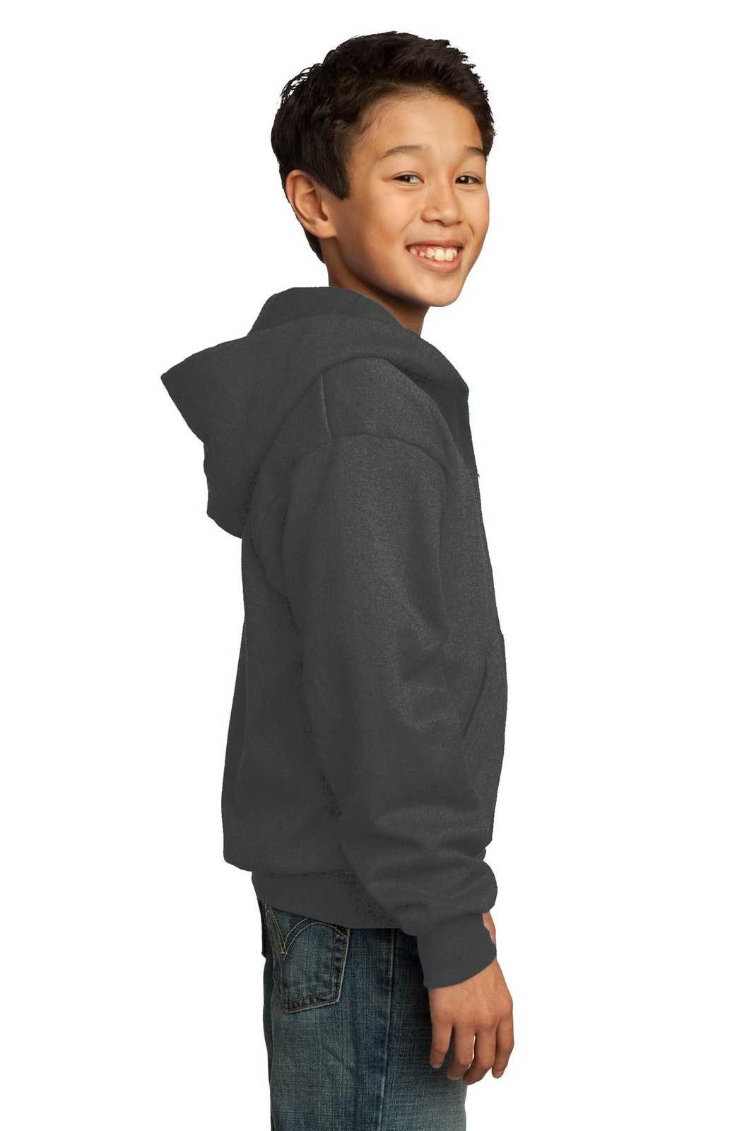 Port &amp; Company PC90YZH Youth Core Fleece Full-Zip Hooded Sweatshirt - Charcoal - HIT a Double - 3