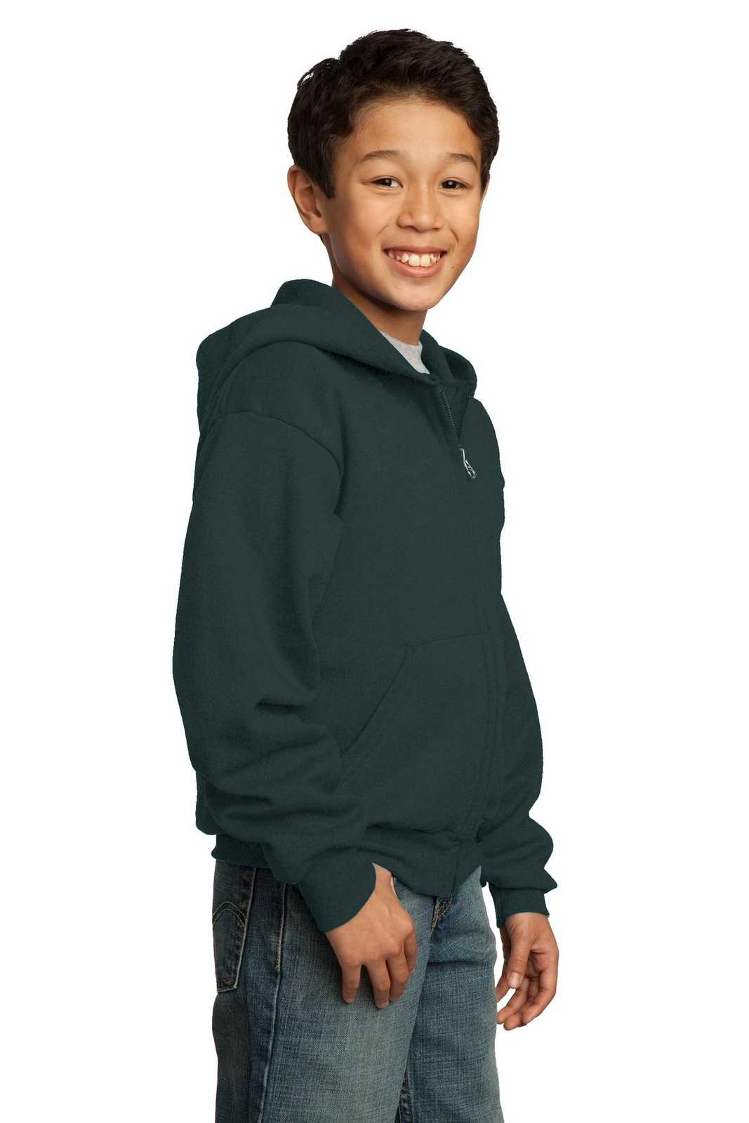 Port &amp; Company PC90YZH Youth Core Fleece Full-Zip Hooded Sweatshirt - Dark Green - HIT a Double - 4