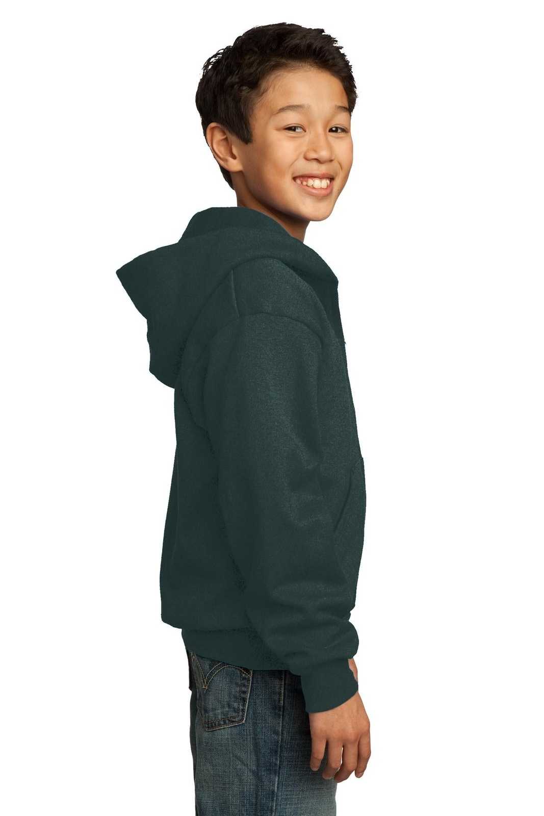 Port &amp; Company PC90YZH Youth Core Fleece Full-Zip Hooded Sweatshirt - Dark Green - HIT a Double - 3