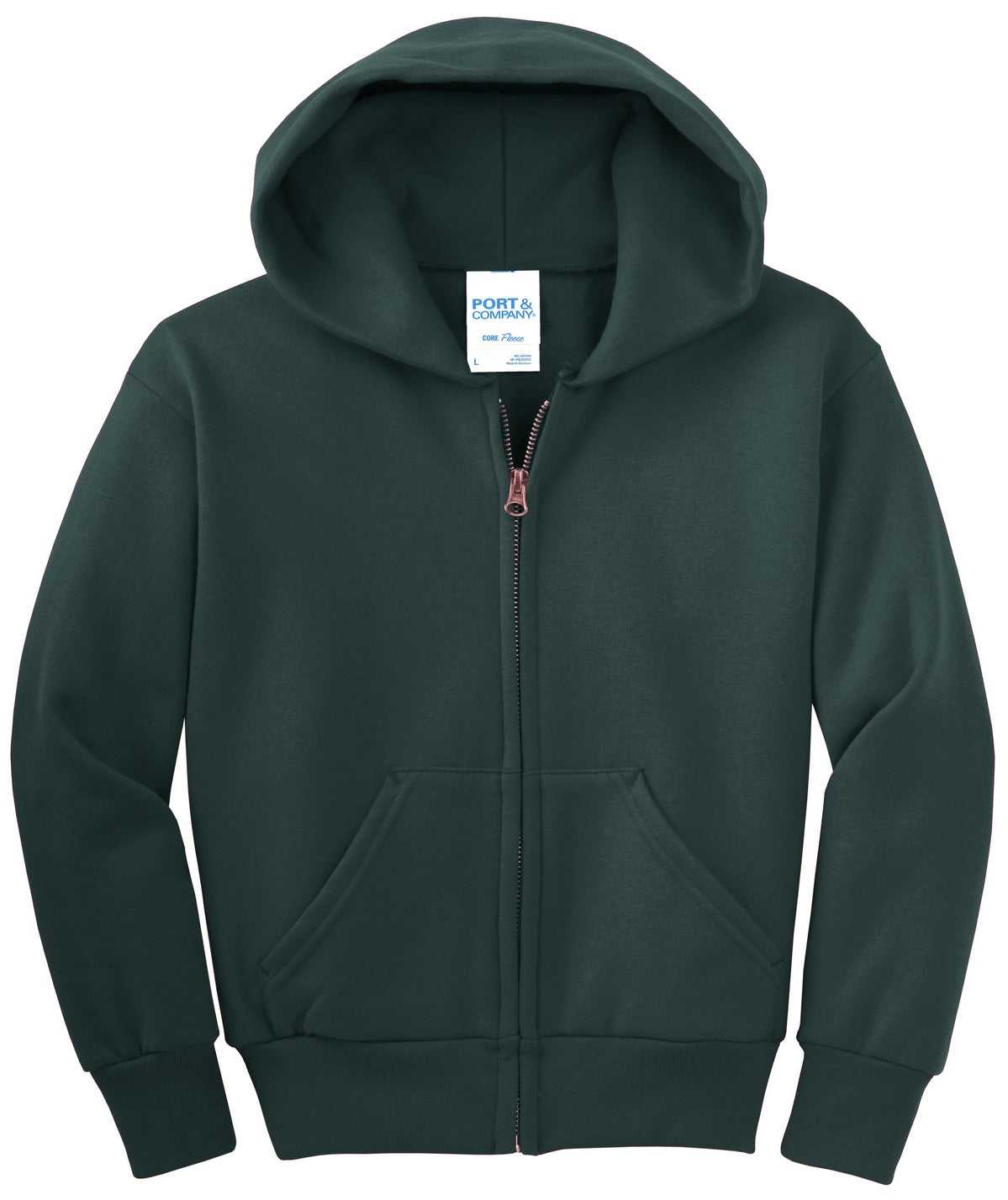 Port &amp; Company PC90YZH Youth Core Fleece Full-Zip Hooded Sweatshirt - Dark Green - HIT a Double - 5
