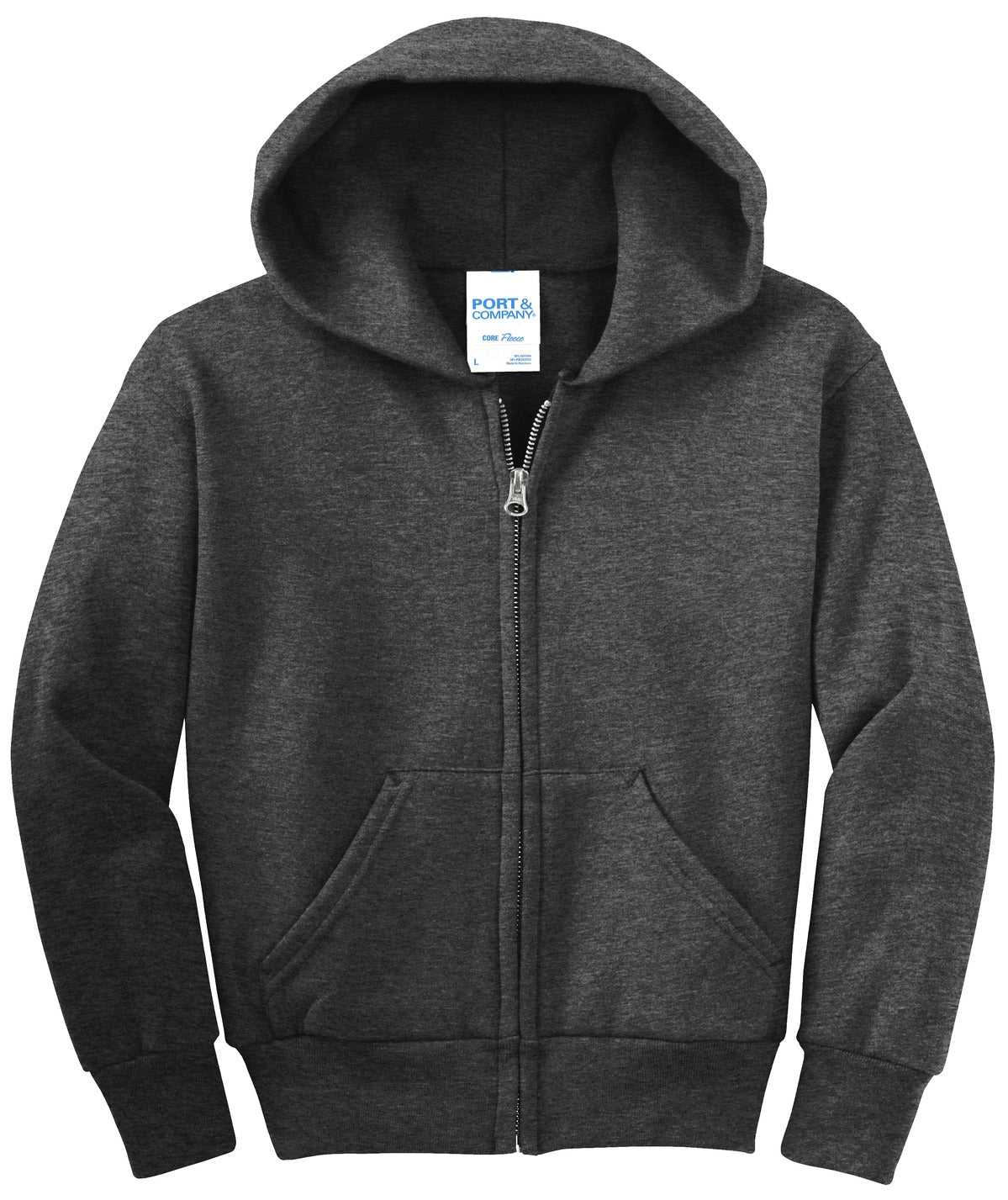 Port &amp; Company PC90YZH Youth Core Fleece Full-Zip Hooded Sweatshirt - Dark Heather Gray - HIT a Double - 5