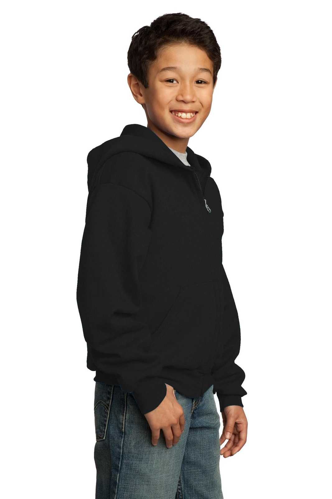 Port &amp; Company PC90YZH Youth Core Fleece Full-Zip Hooded Sweatshirt - Jet Black - HIT a Double - 4