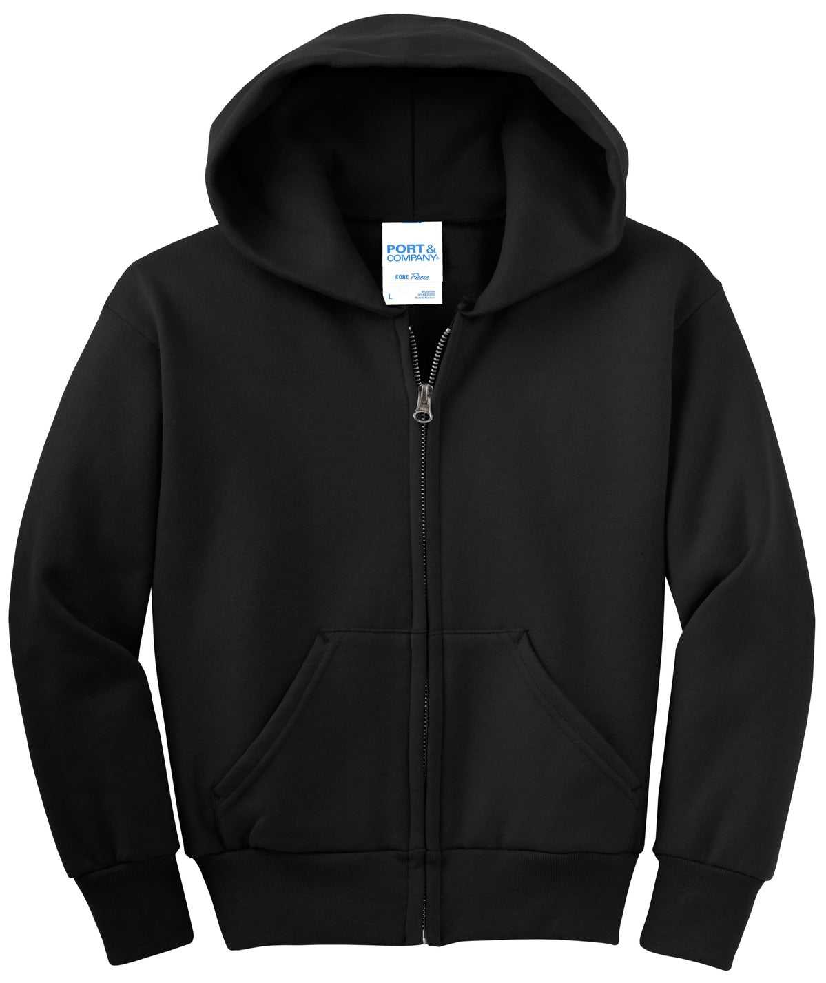 Port &amp; Company PC90YZH Youth Core Fleece Full-Zip Hooded Sweatshirt - Jet Black - HIT a Double - 5