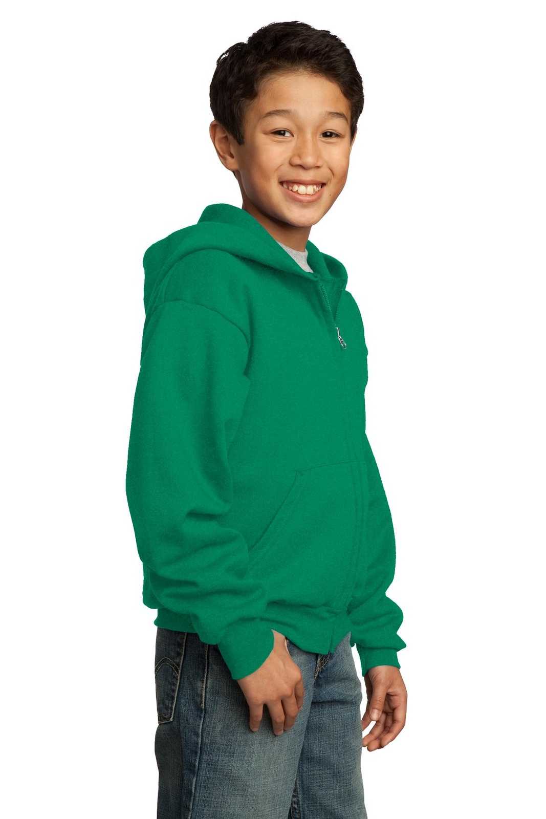 Port &amp; Company PC90YZH Youth Core Fleece Full-Zip Hooded Sweatshirt - Kelly - HIT a Double - 3