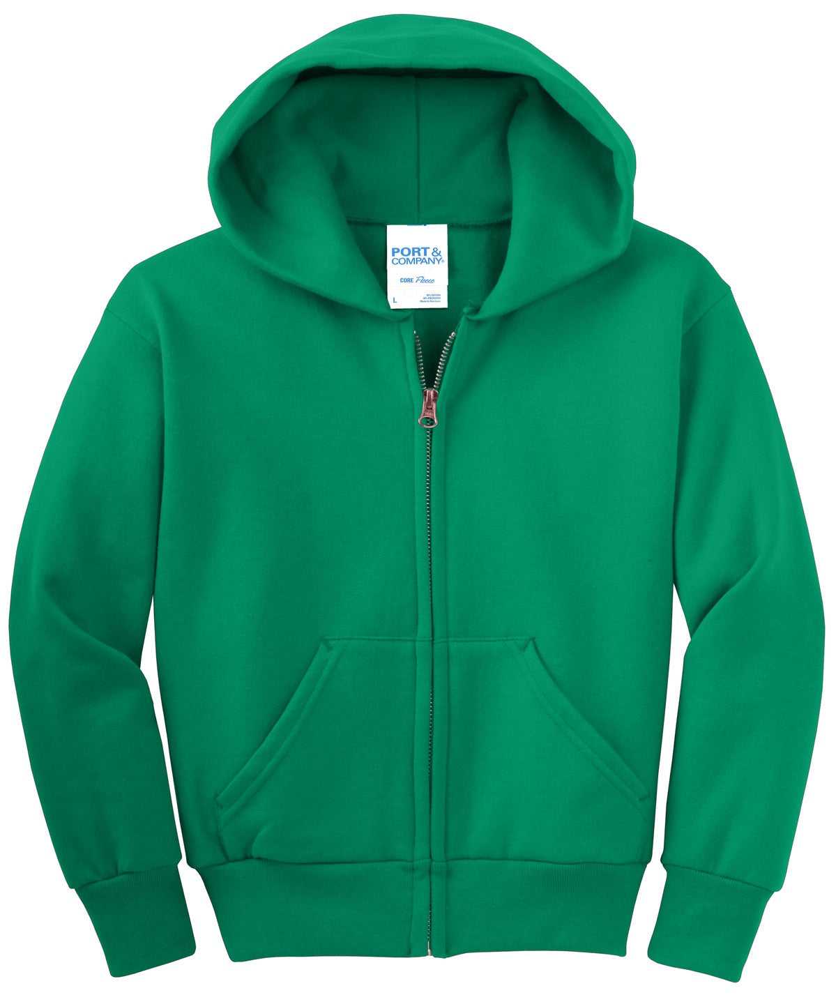 Port &amp; Company PC90YZH Youth Core Fleece Full-Zip Hooded Sweatshirt - Kelly - HIT a Double - 4