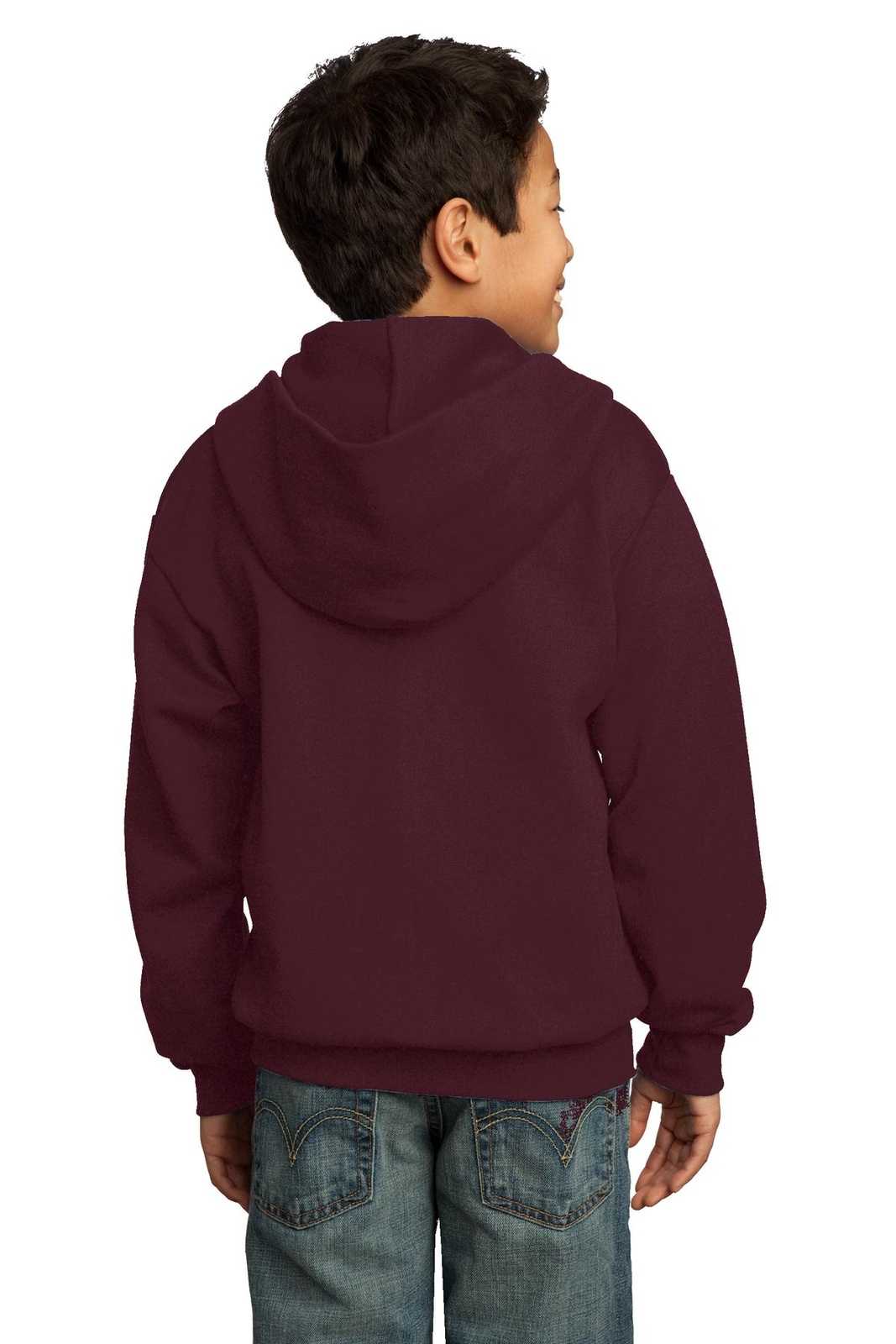 Port &amp; Company PC90YZH Youth Core Fleece Full-Zip Hooded Sweatshirt - Maroon - HIT a Double - 2