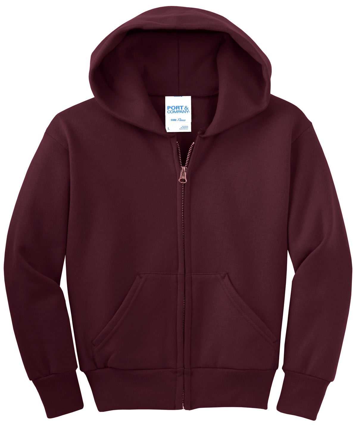 Port &amp; Company PC90YZH Youth Core Fleece Full-Zip Hooded Sweatshirt - Maroon - HIT a Double - 5