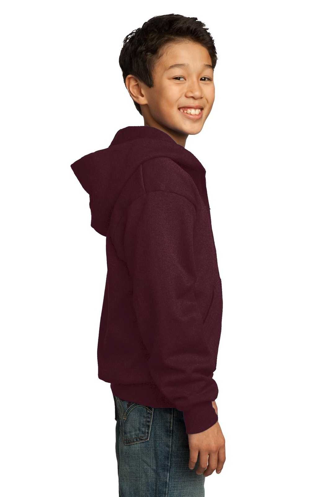 Port &amp; Company PC90YZH Youth Core Fleece Full-Zip Hooded Sweatshirt - Maroon - HIT a Double - 3