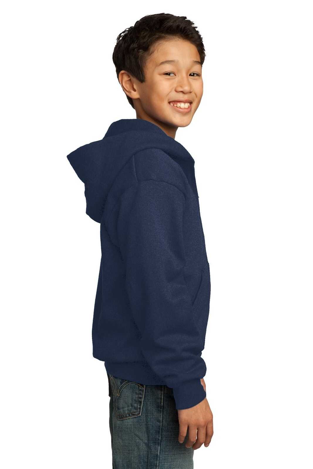 Port &amp; Company PC90YZH Youth Core Fleece Full-Zip Hooded Sweatshirt - Navy - HIT a Double - 3