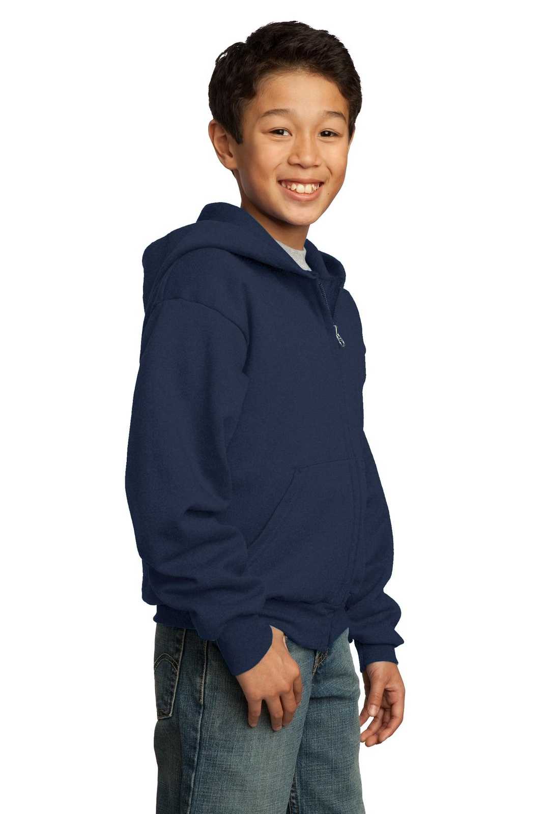 Port &amp; Company PC90YZH Youth Core Fleece Full-Zip Hooded Sweatshirt - Navy - HIT a Double - 4