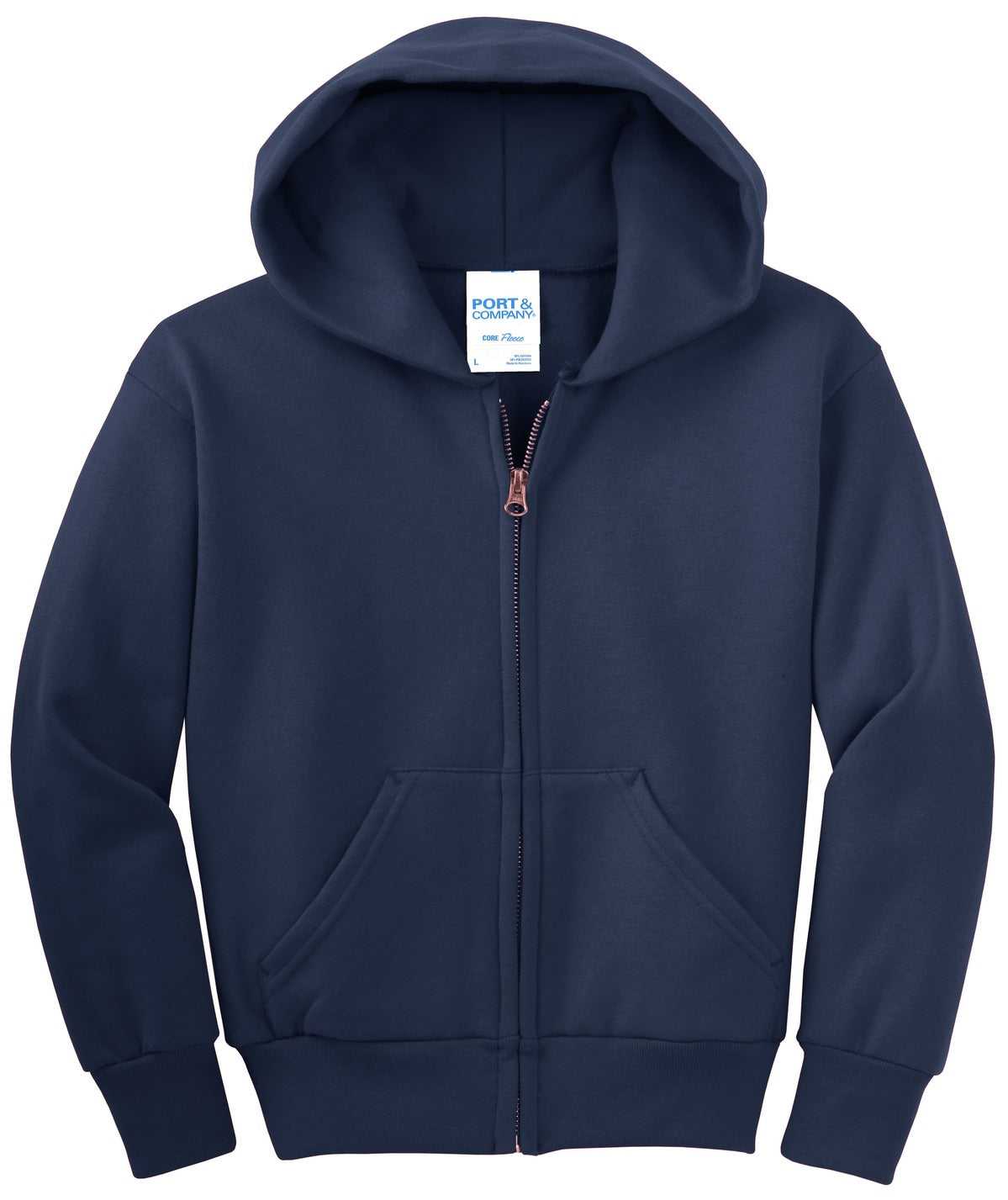 Port &amp; Company PC90YZH Youth Core Fleece Full-Zip Hooded Sweatshirt - Navy - HIT a Double - 5