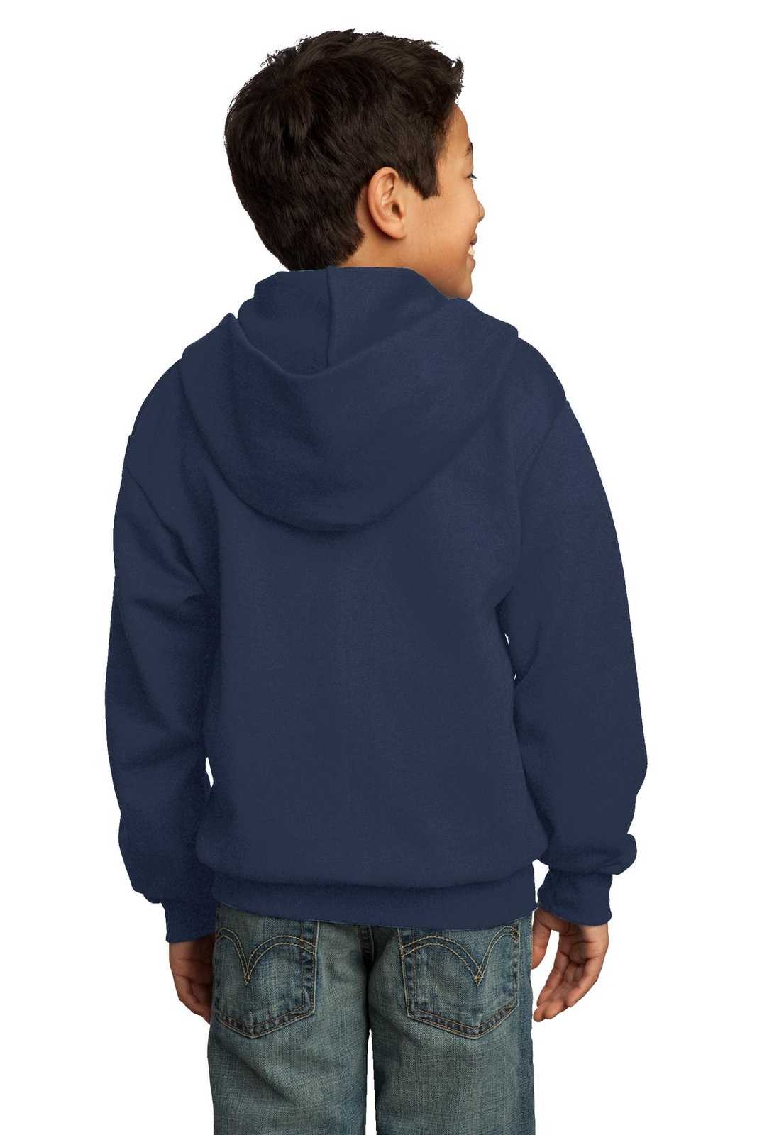 Port &amp; Company PC90YZH Youth Core Fleece Full-Zip Hooded Sweatshirt - Navy - HIT a Double - 2