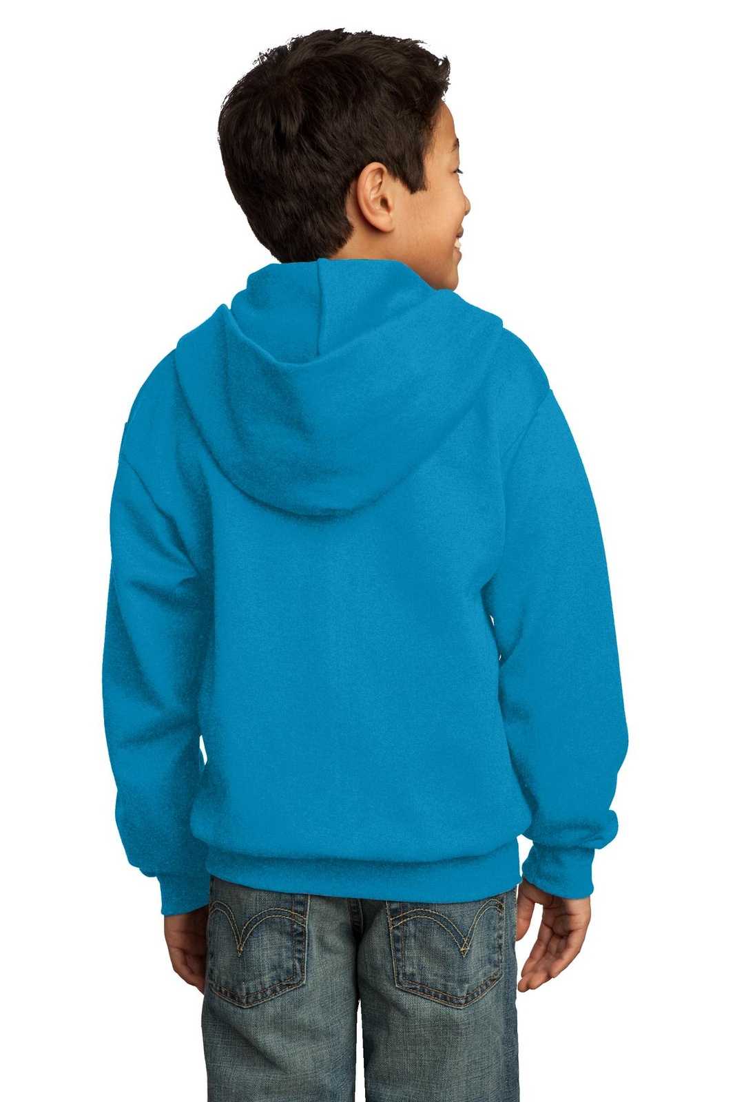 Port &amp; Company PC90YZH Youth Core Fleece Full-Zip Hooded Sweatshirt - Neon Blue - HIT a Double - 2