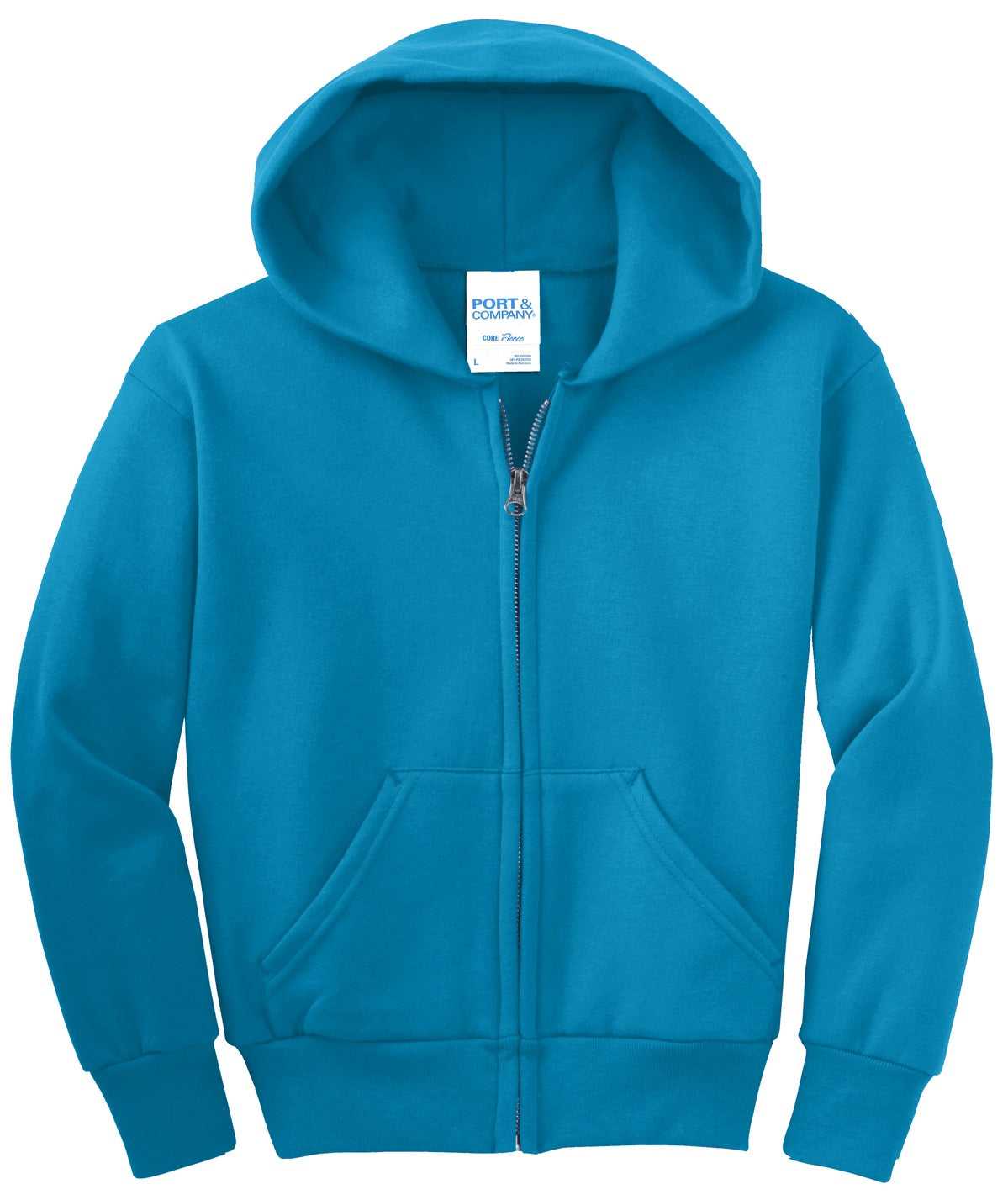 Port &amp; Company PC90YZH Youth Core Fleece Full-Zip Hooded Sweatshirt - Neon Blue - HIT a Double - 5