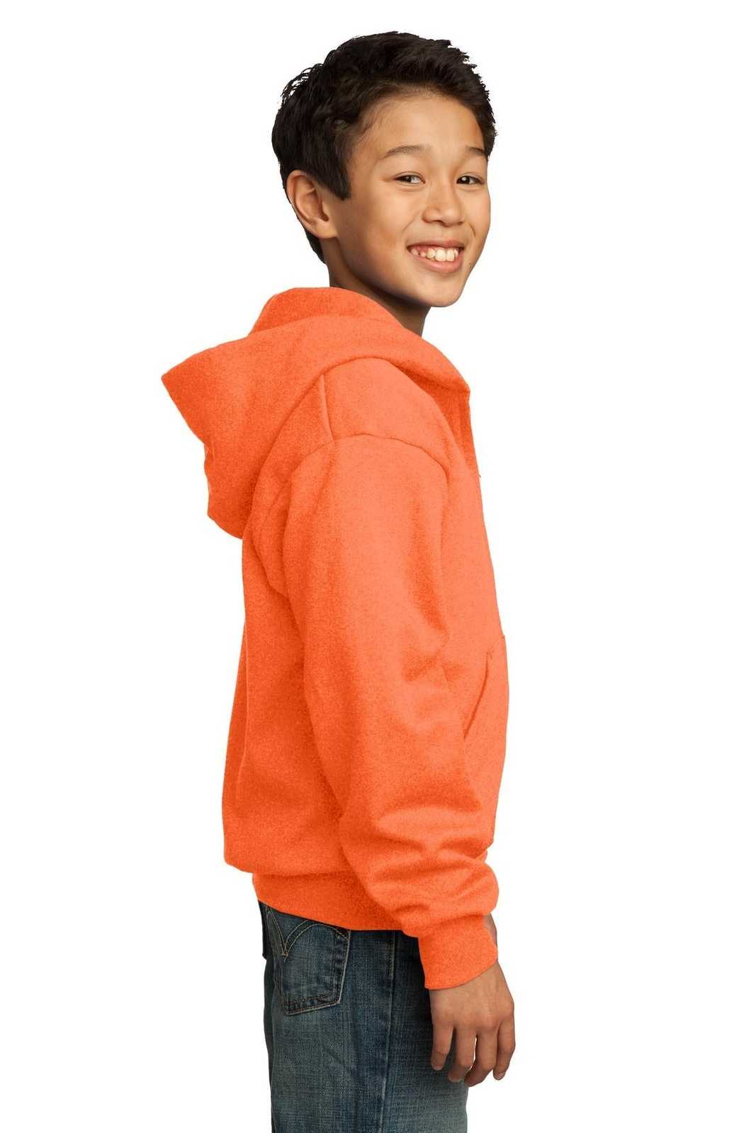 Port &amp; Company PC90YZH Youth Core Fleece Full-Zip Hooded Sweatshirt - Neon Orange - HIT a Double - 3