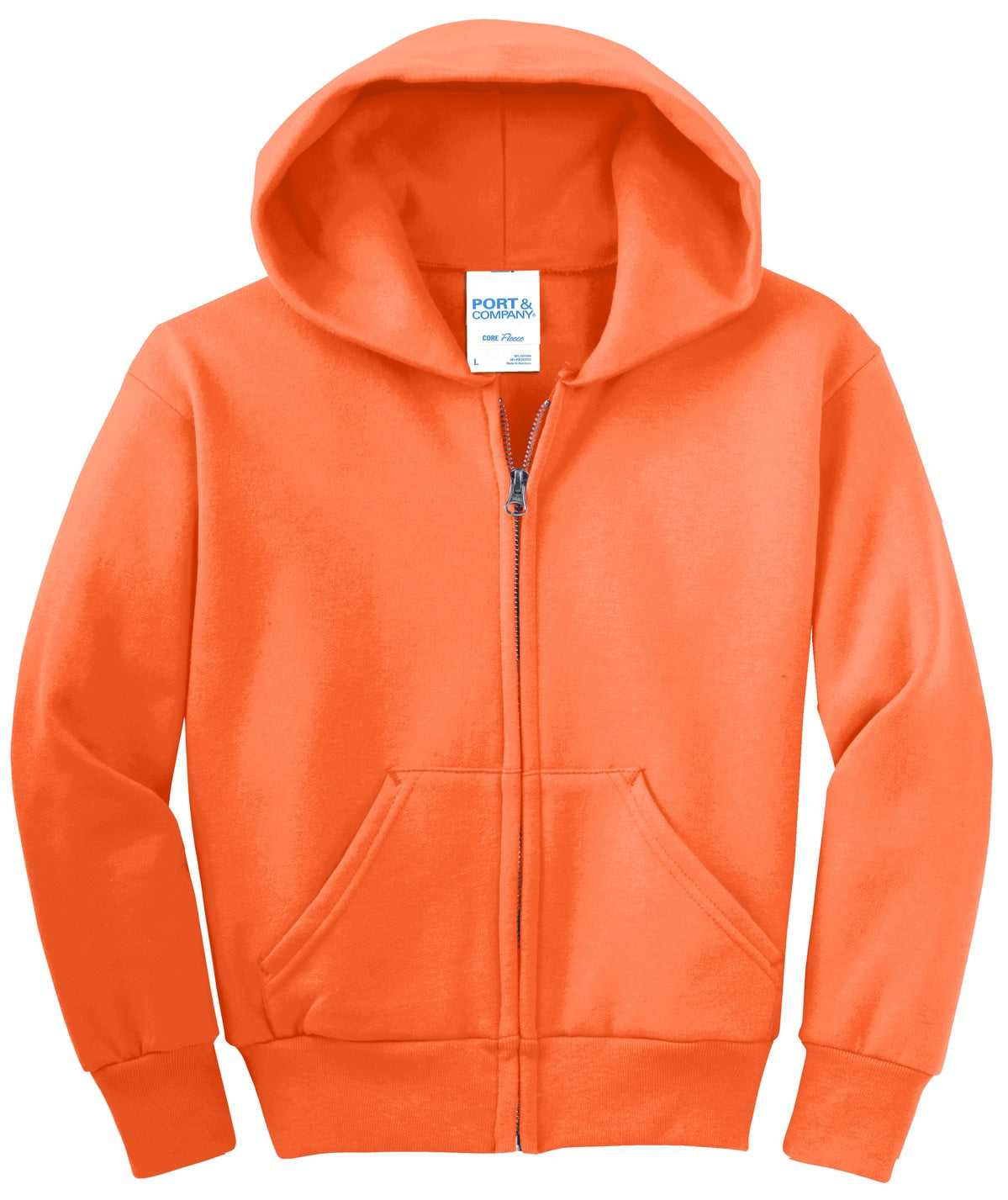 Port &amp; Company PC90YZH Youth Core Fleece Full-Zip Hooded Sweatshirt - Neon Orange - HIT a Double - 5
