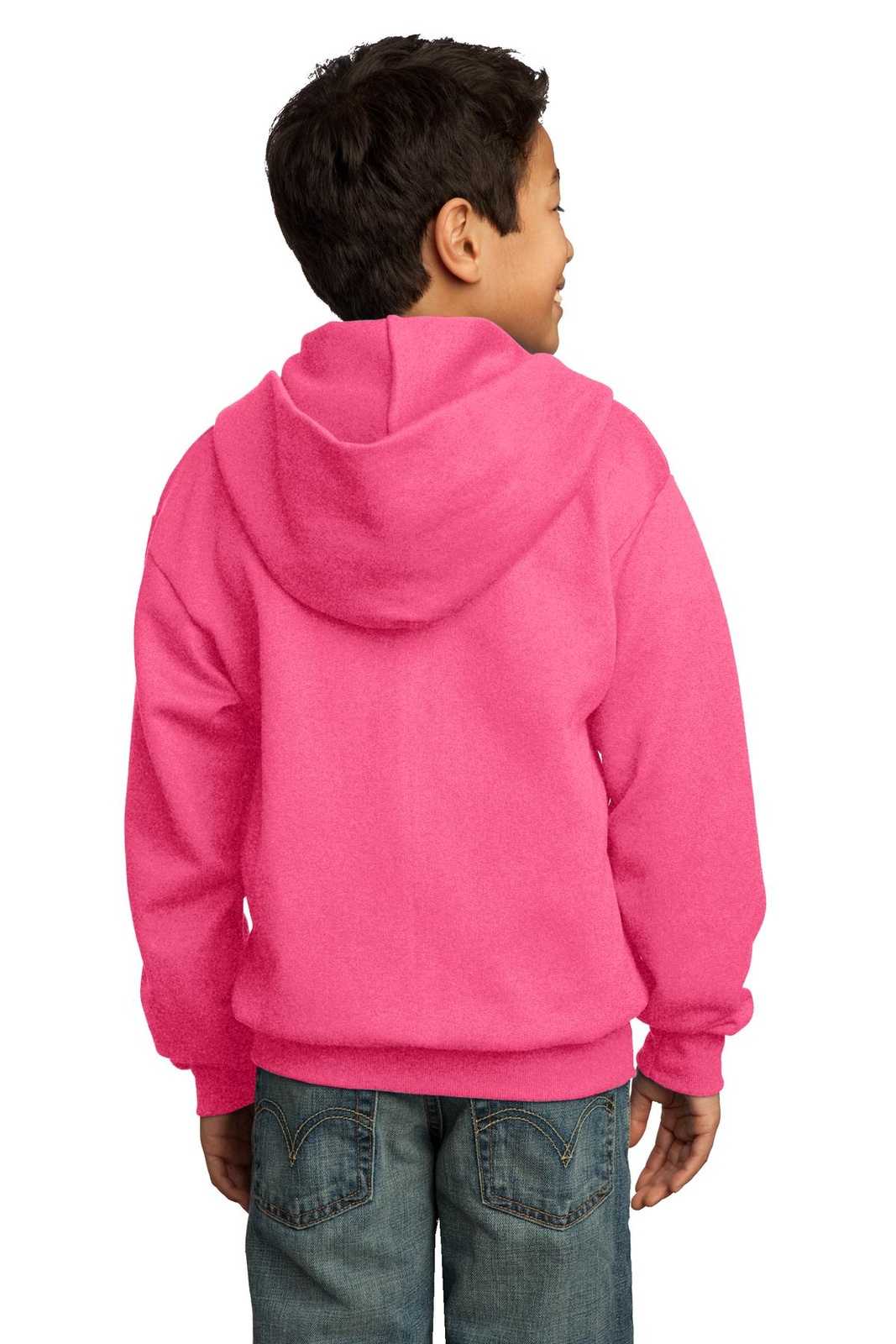Port &amp; Company PC90YZH Youth Core Fleece Full-Zip Hooded Sweatshirt - Neon Pink - HIT a Double - 2