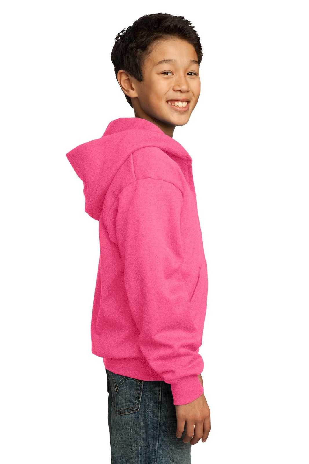 Port &amp; Company PC90YZH Youth Core Fleece Full-Zip Hooded Sweatshirt - Neon Pink - HIT a Double - 3