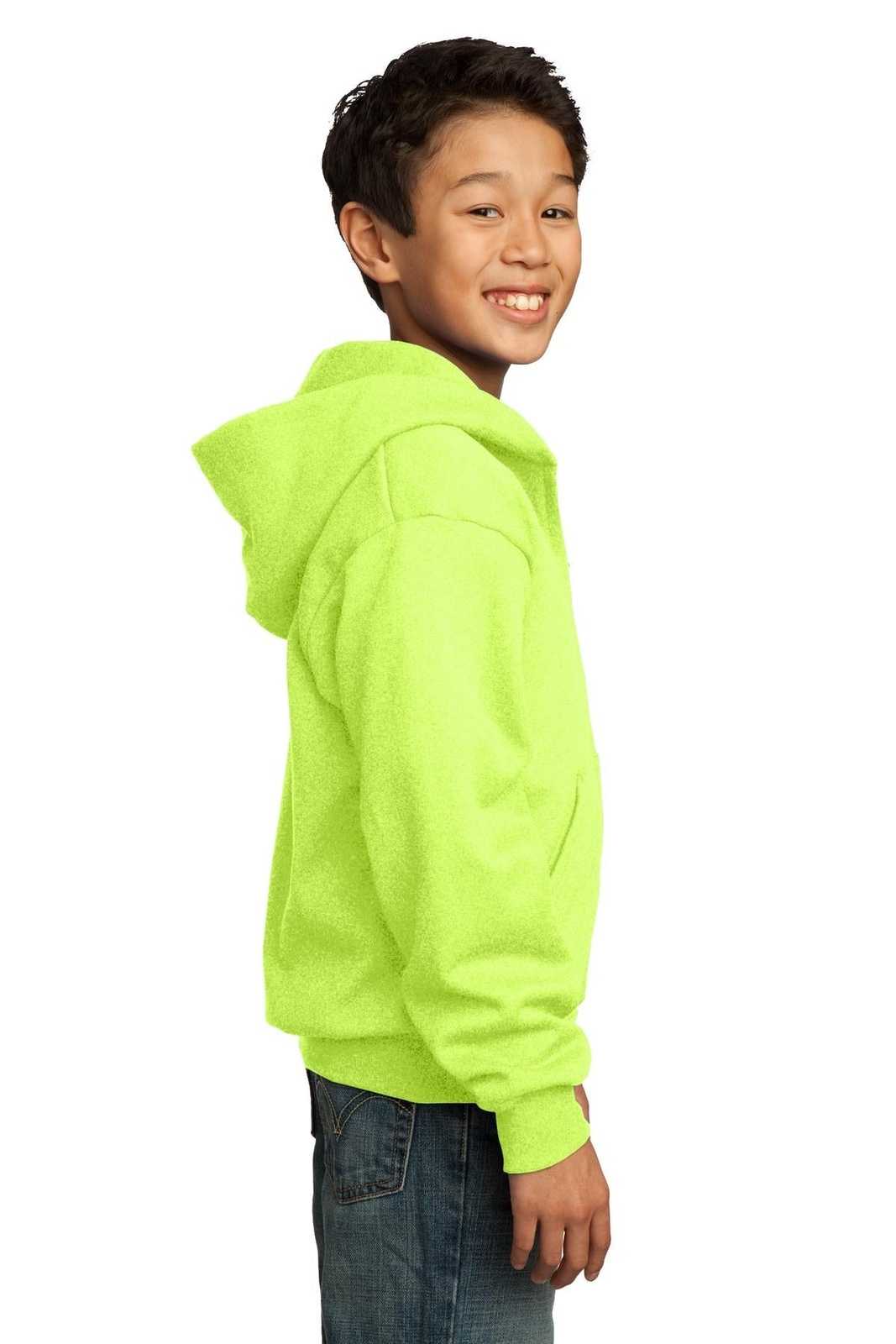 Port &amp; Company PC90YZH Youth Core Fleece Full-Zip Hooded Sweatshirt - Neon Yellow - HIT a Double - 3