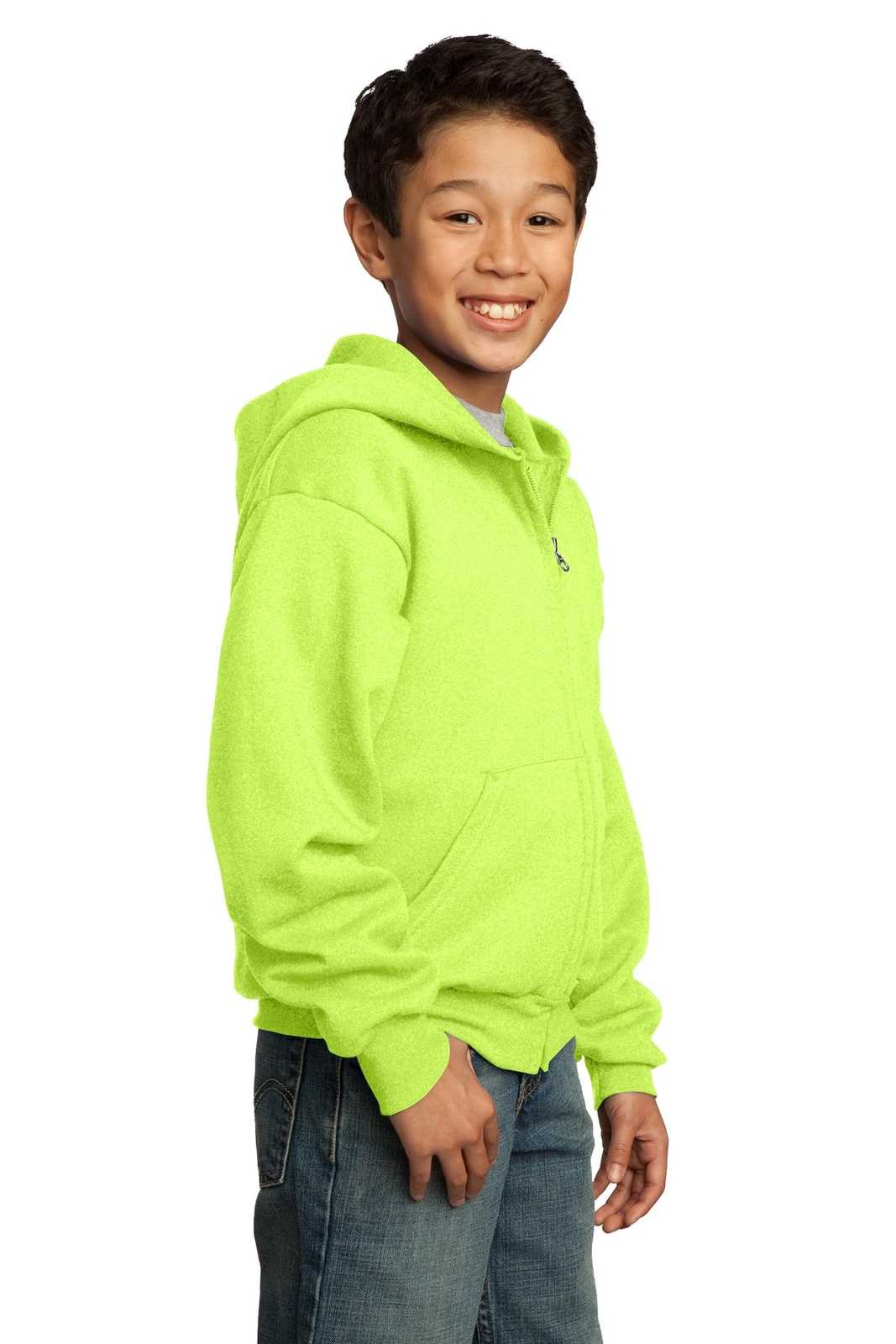 Port &amp; Company PC90YZH Youth Core Fleece Full-Zip Hooded Sweatshirt - Neon Yellow - HIT a Double - 4