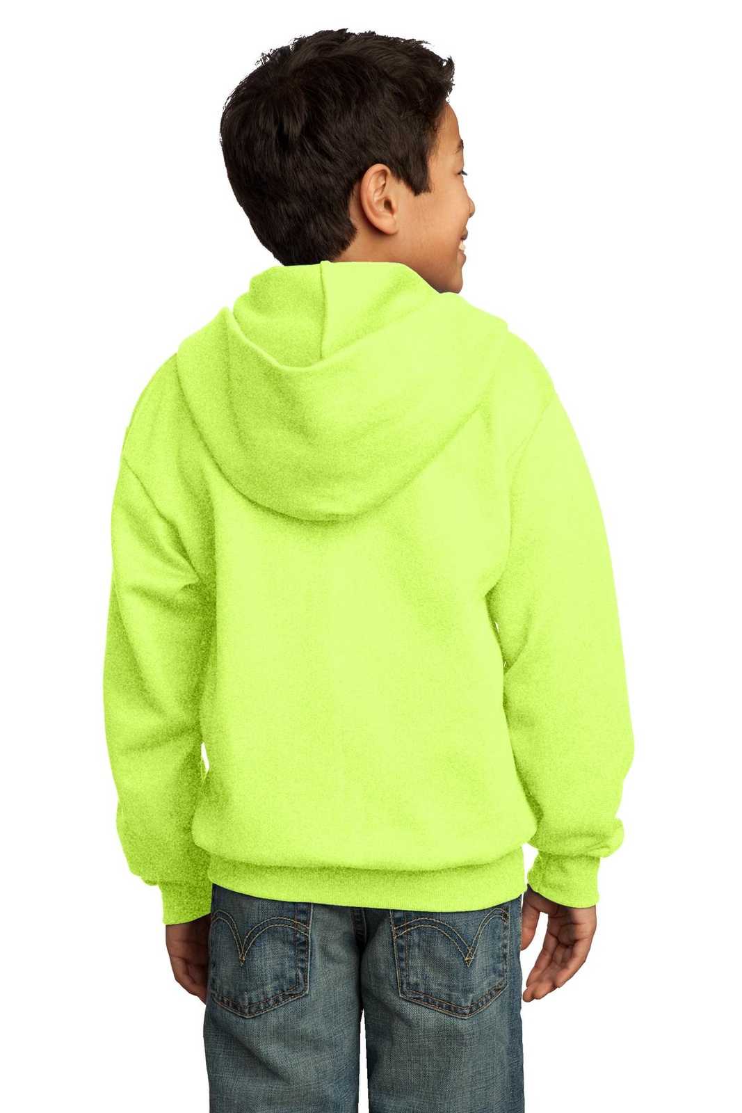 Port & Company PC90YZH Youth Core Fleece Full-Zip Hooded Sweatshirt - Neon Yellow - HIT a Double - 1