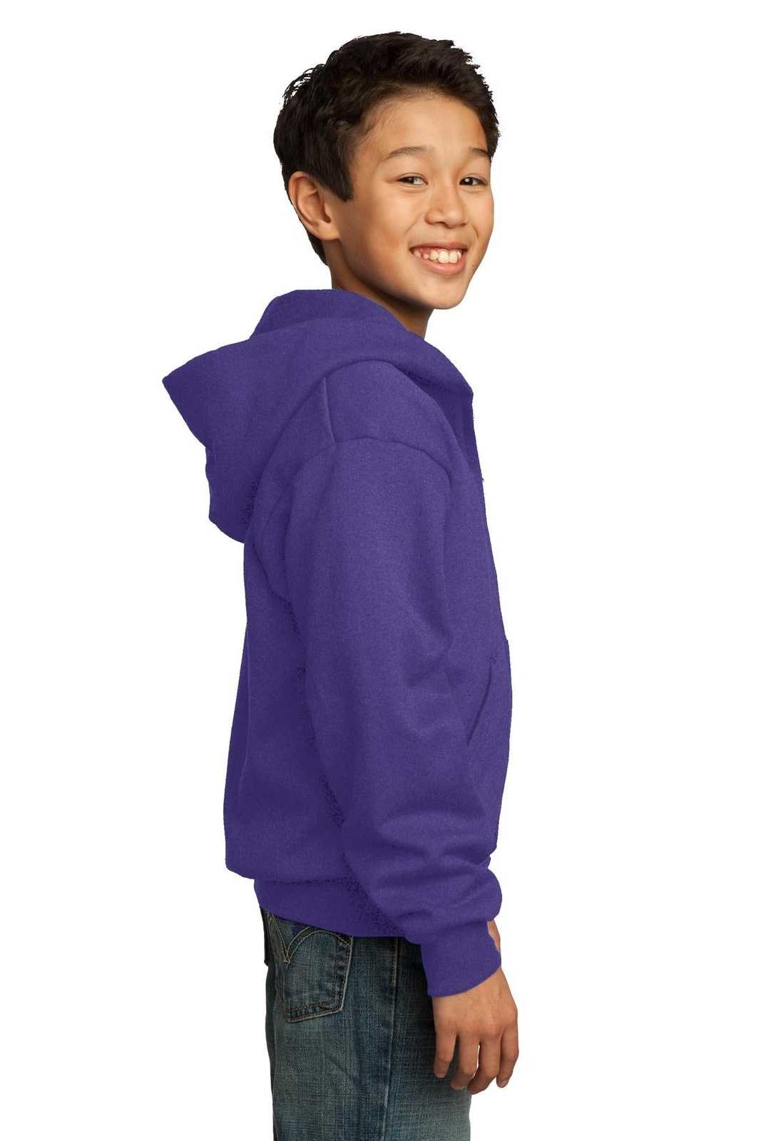 Port &amp; Company PC90YZH Youth Core Fleece Full-Zip Hooded Sweatshirt - Purple - HIT a Double - 3